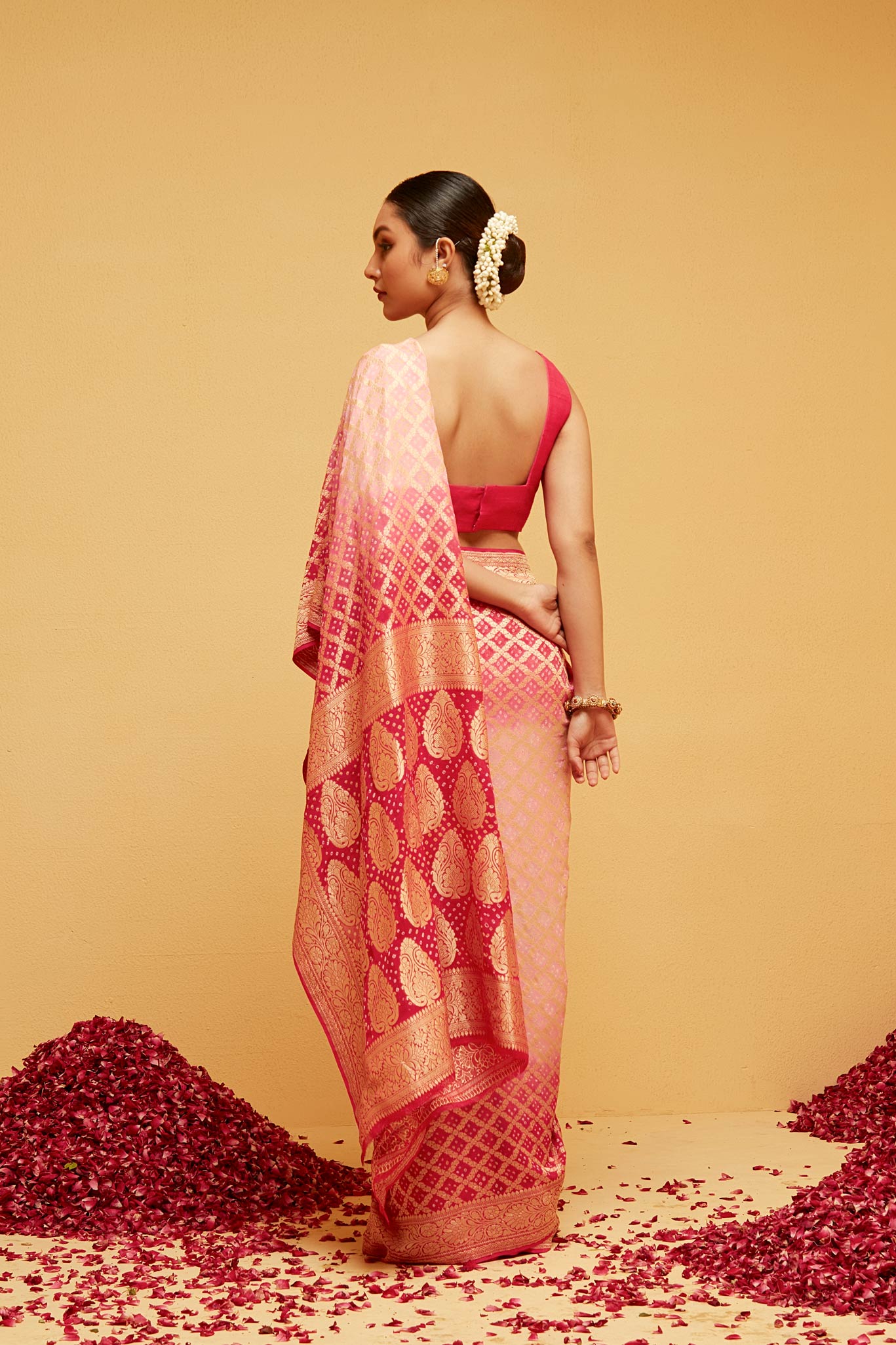 PINK Traditional bandhani banasaree saree