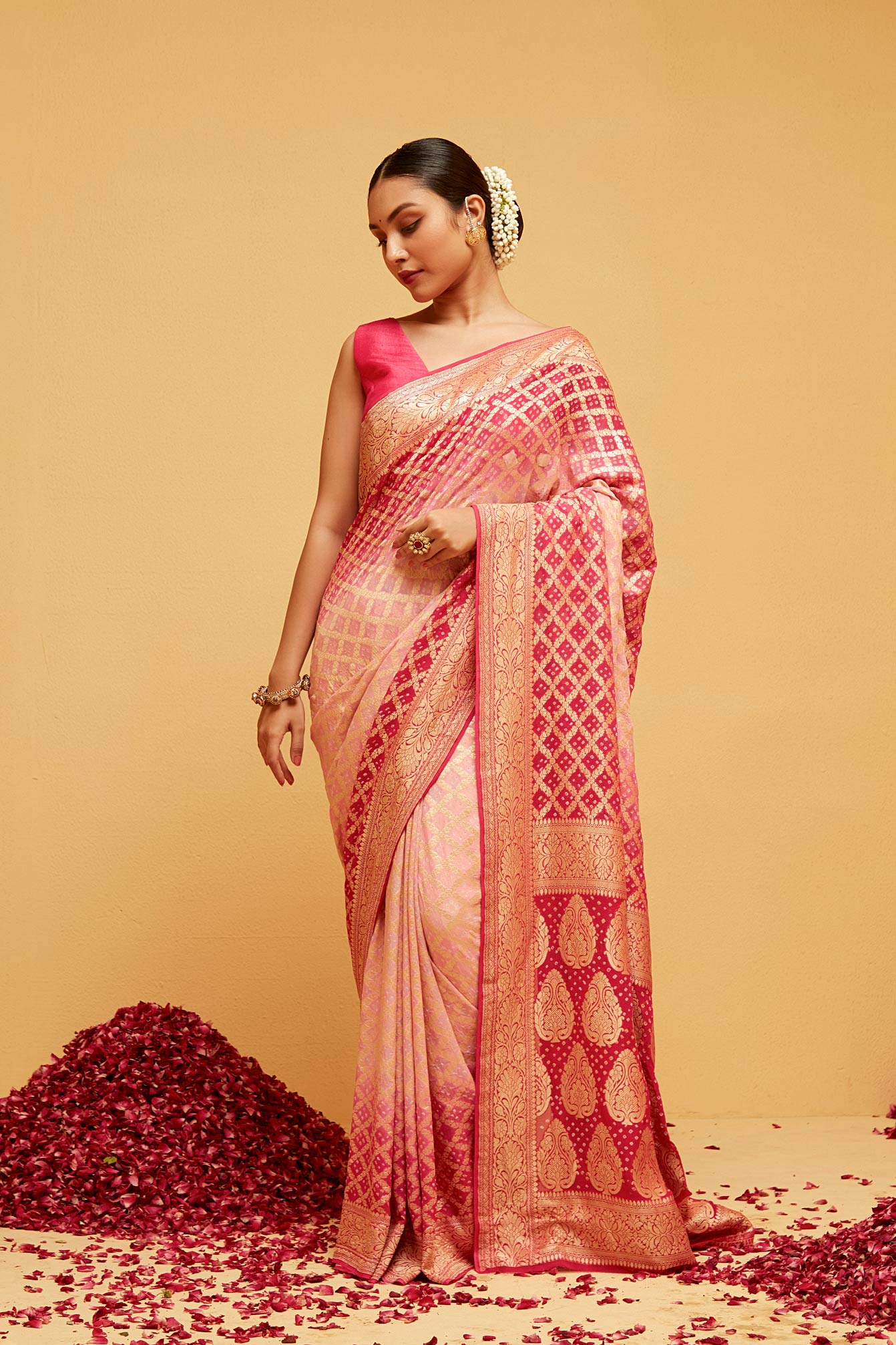 PINK Traditional bandhani banasaree saree