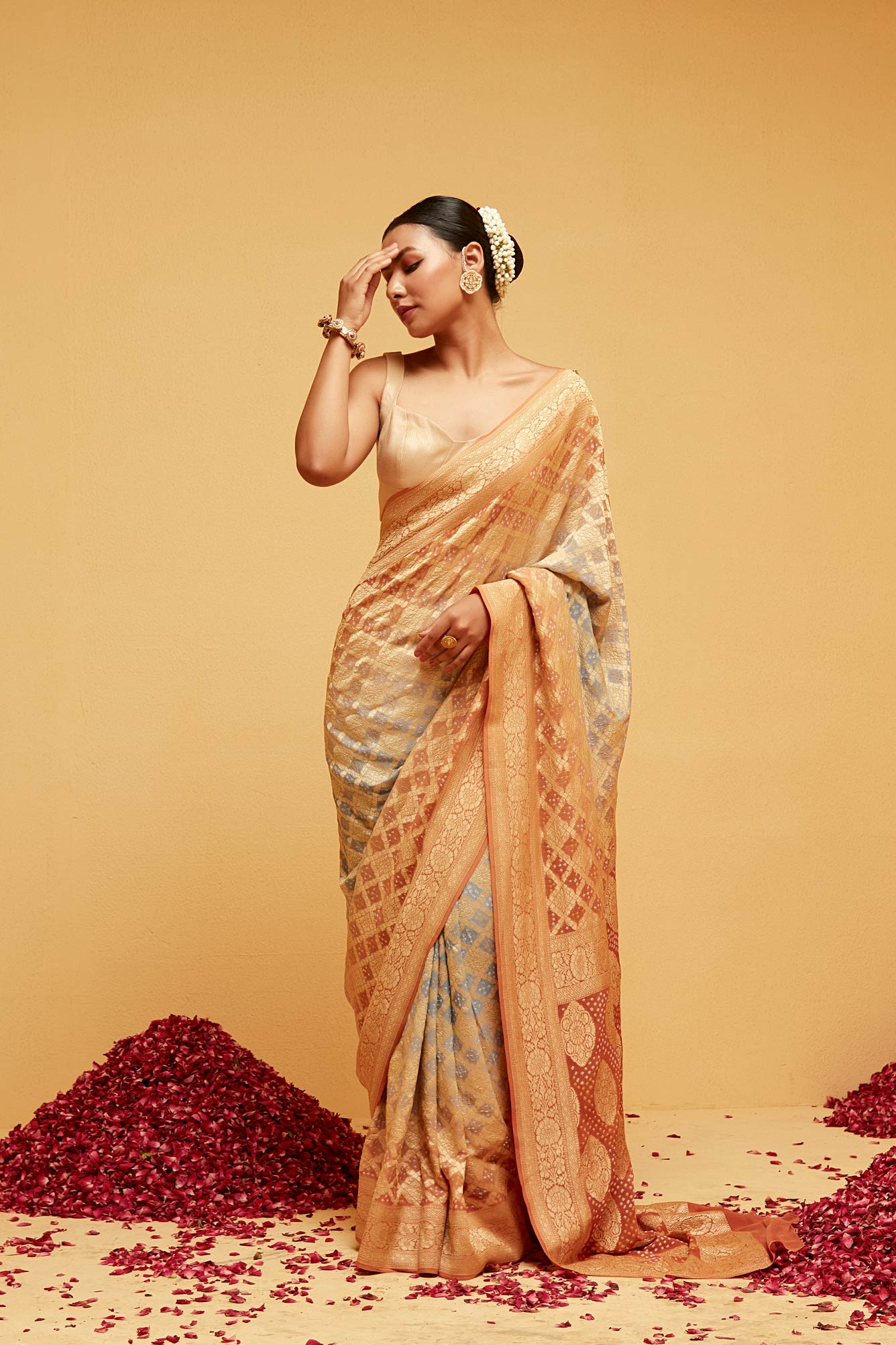 ORANGE Traditional bandhani banarsee saree