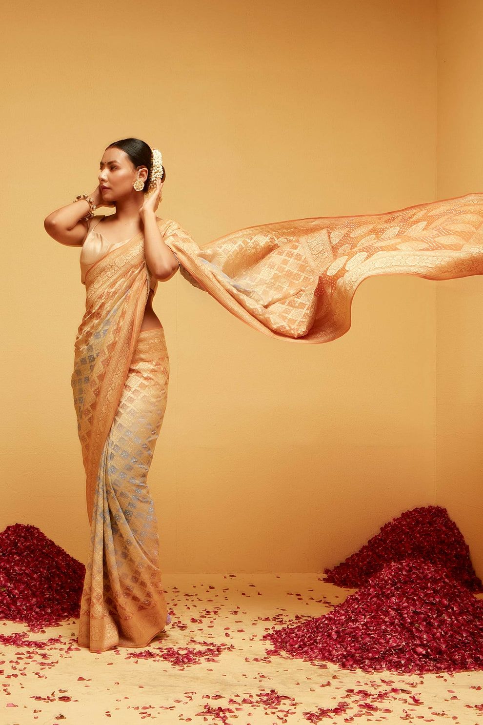 Traditional Orange Rani Embroidered Bandhej Designer Saree