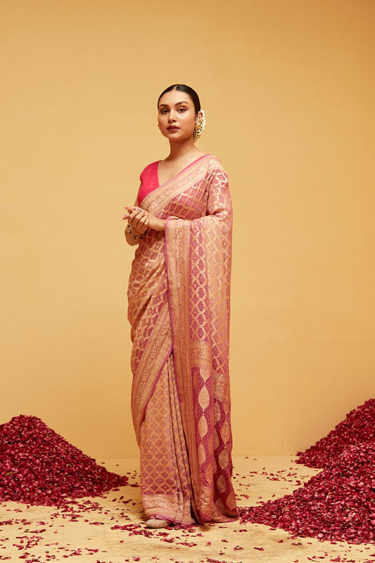 PINK Traditional bandhani banarasee saree