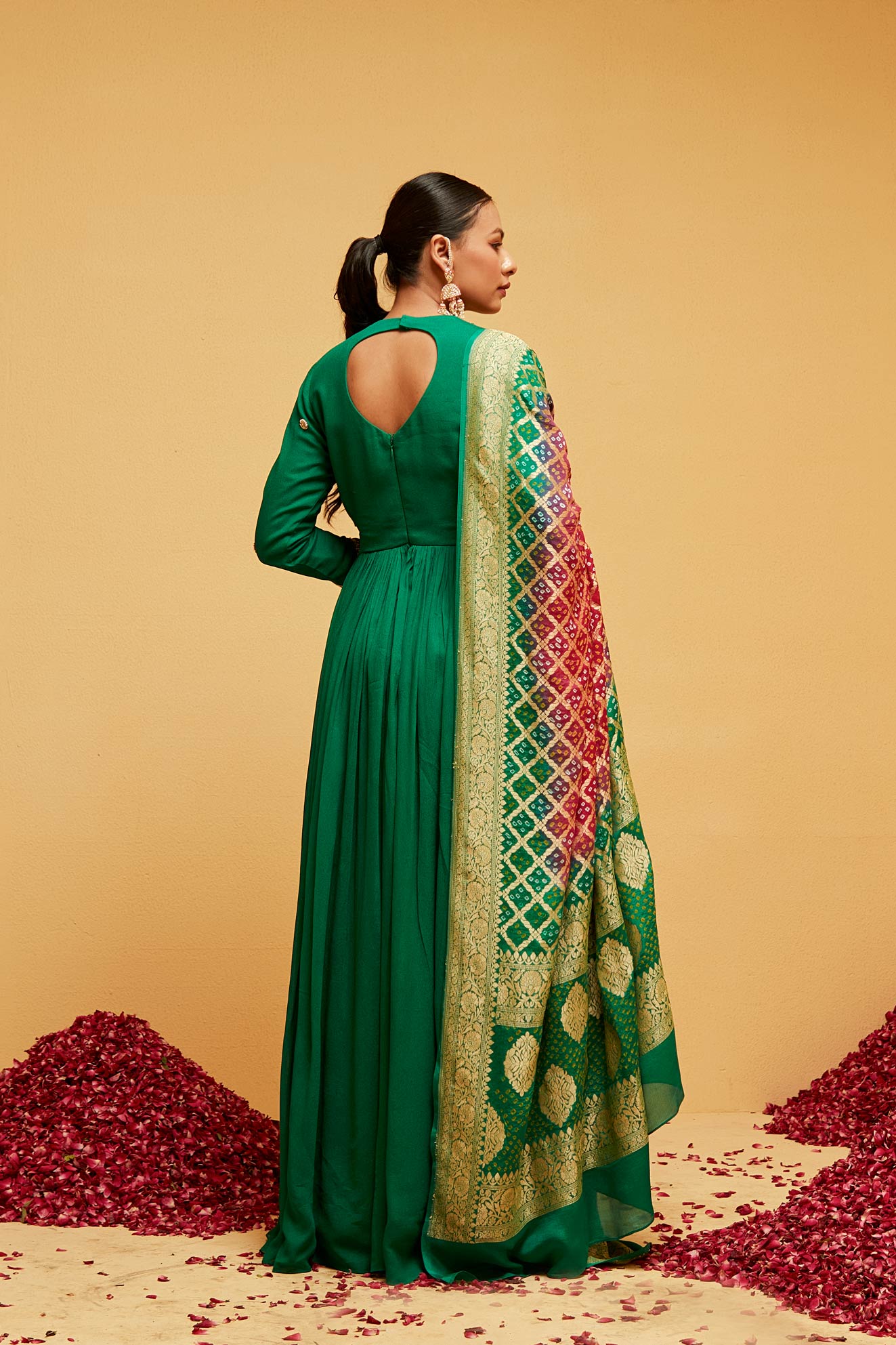 Green traditional anarkali set