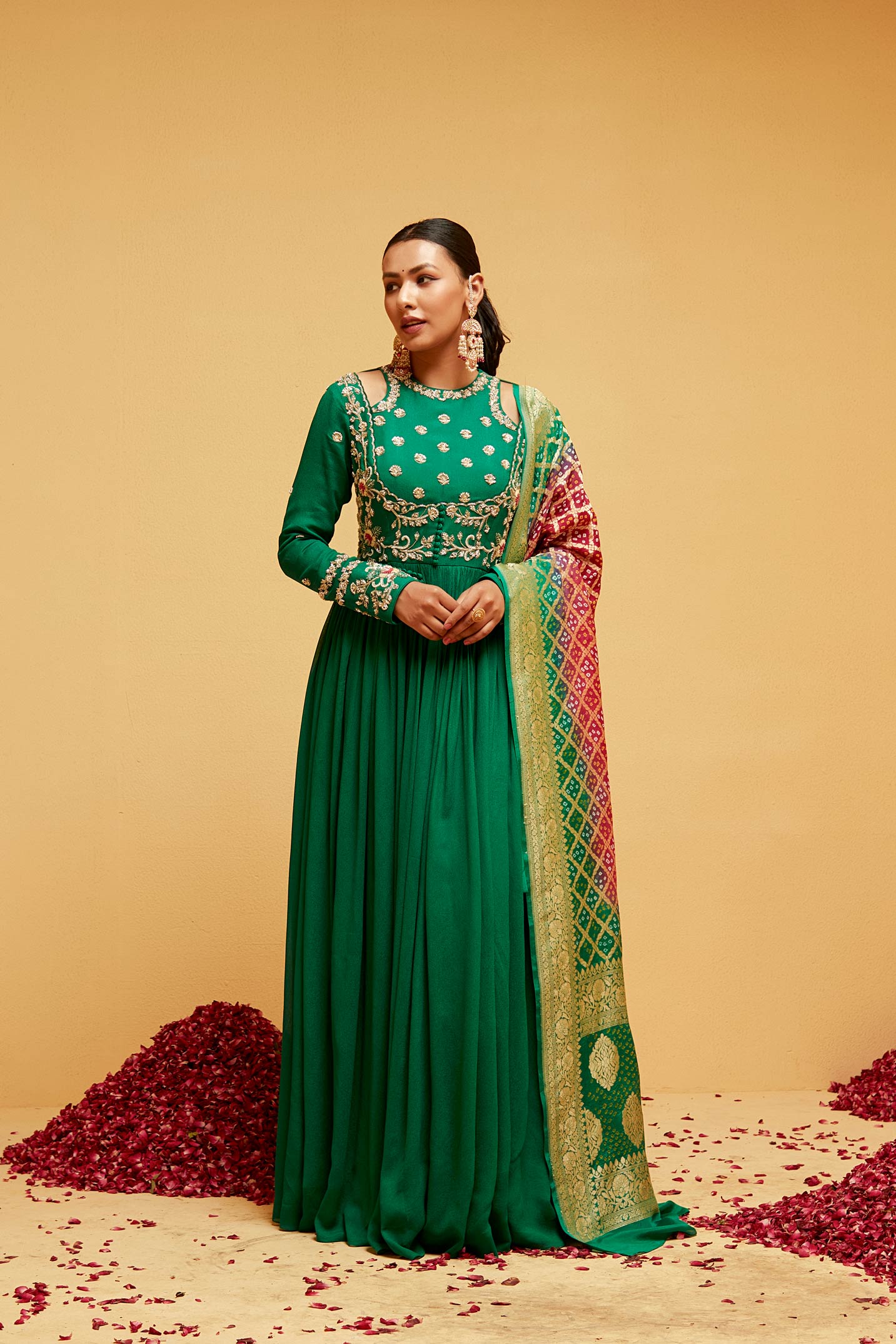 Green traditional anarkali set