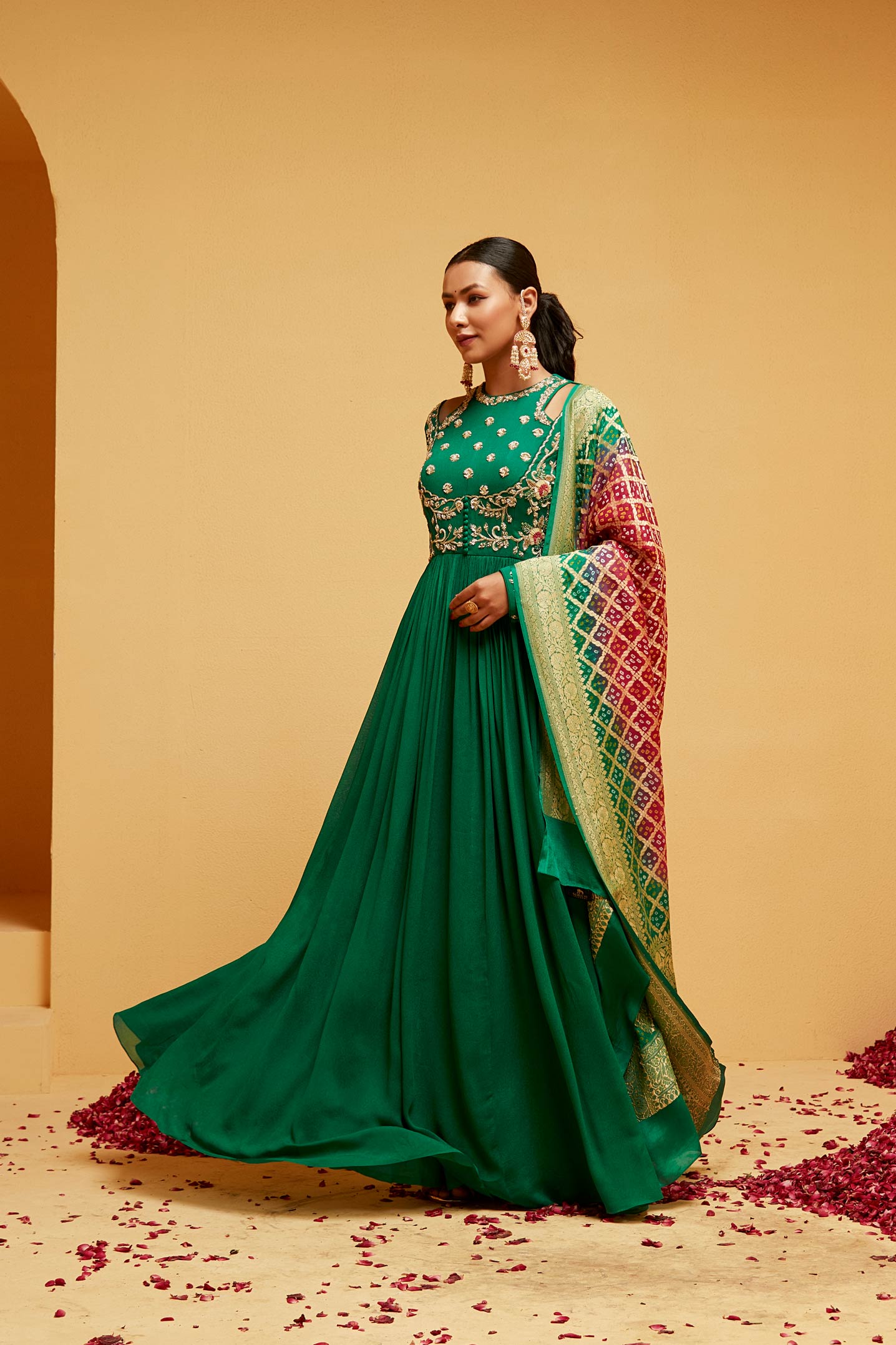 Green traditional anarkali set