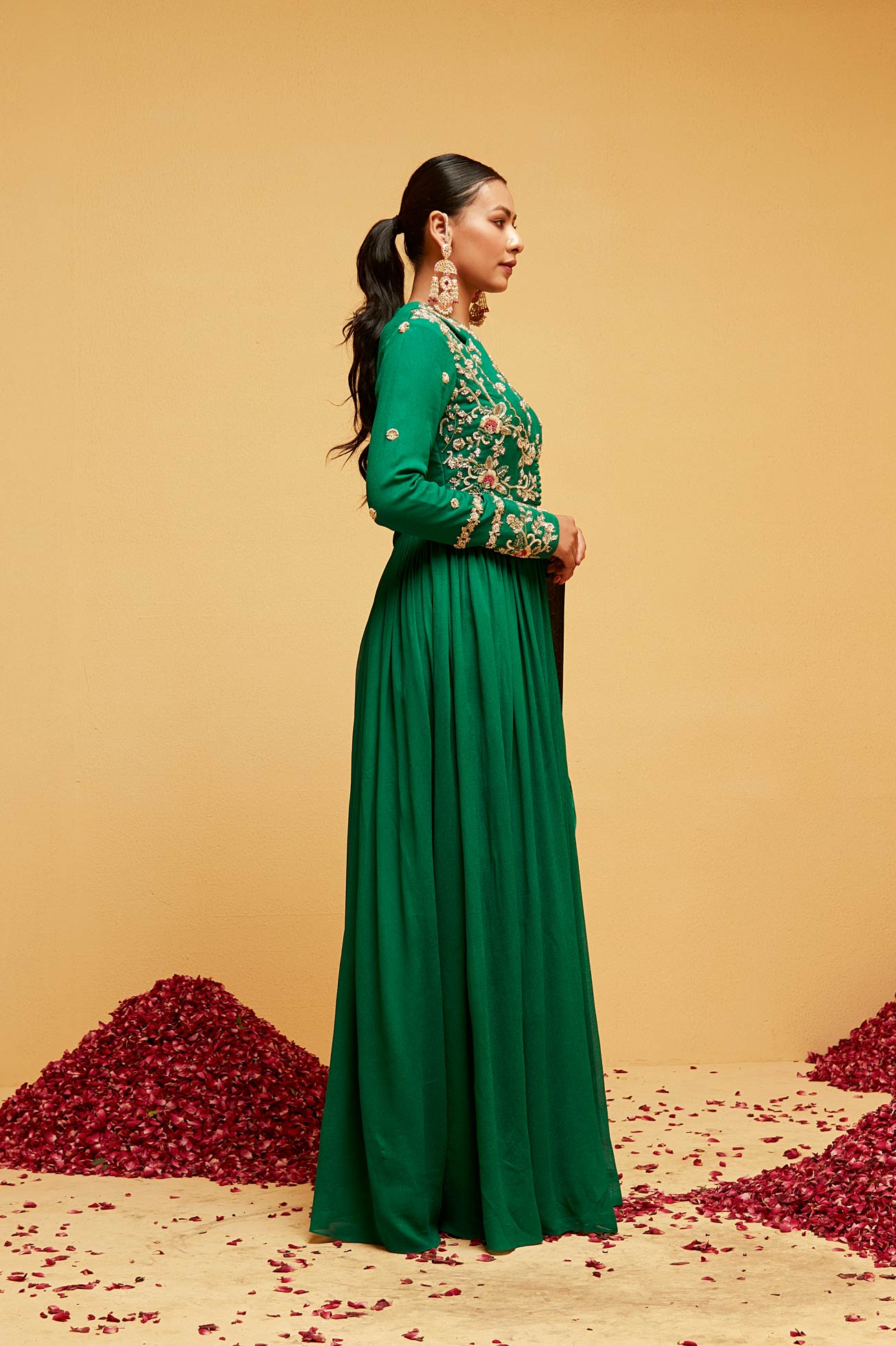 Green traditional anarkali set