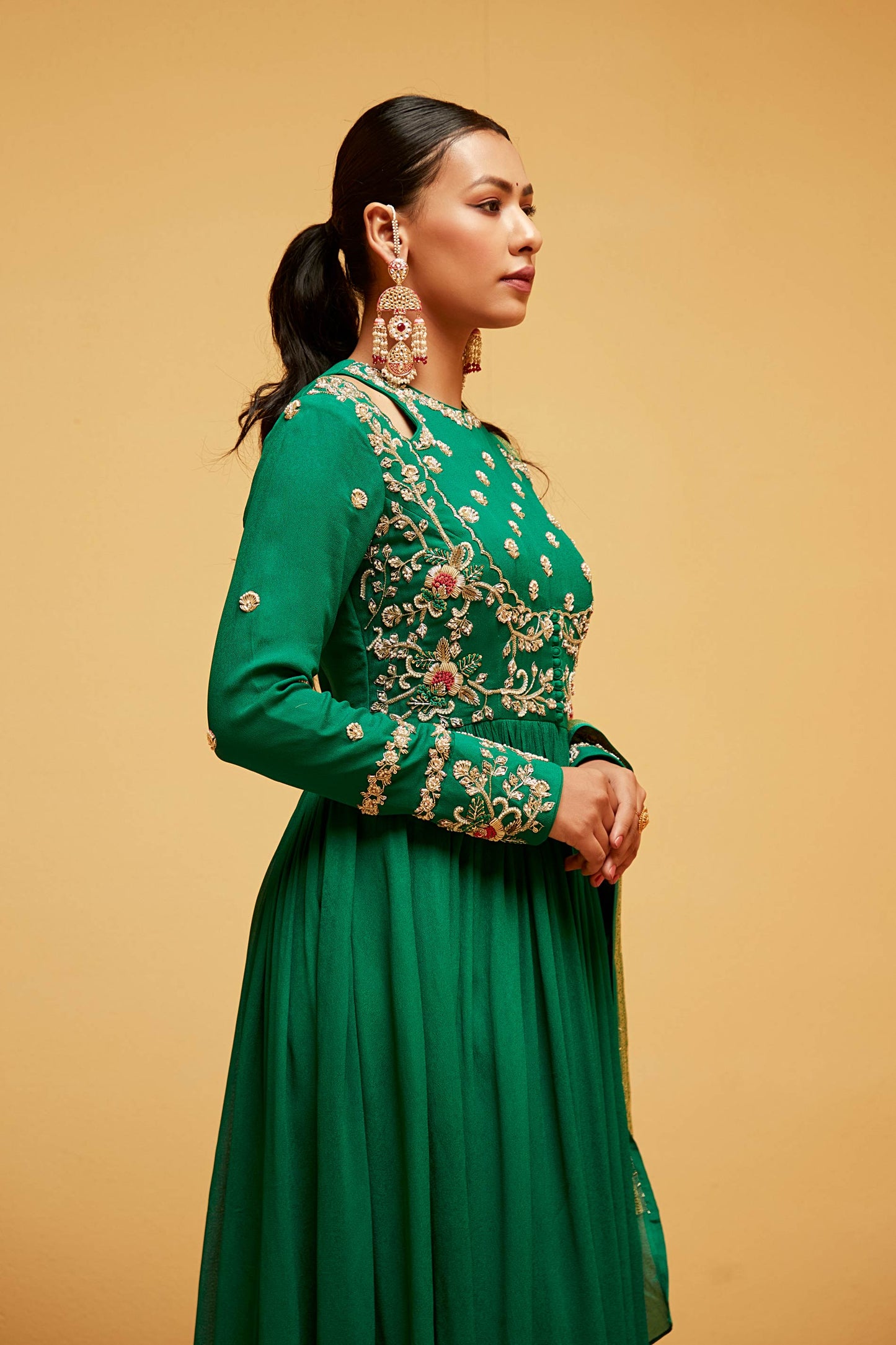 Green traditional anarkali set