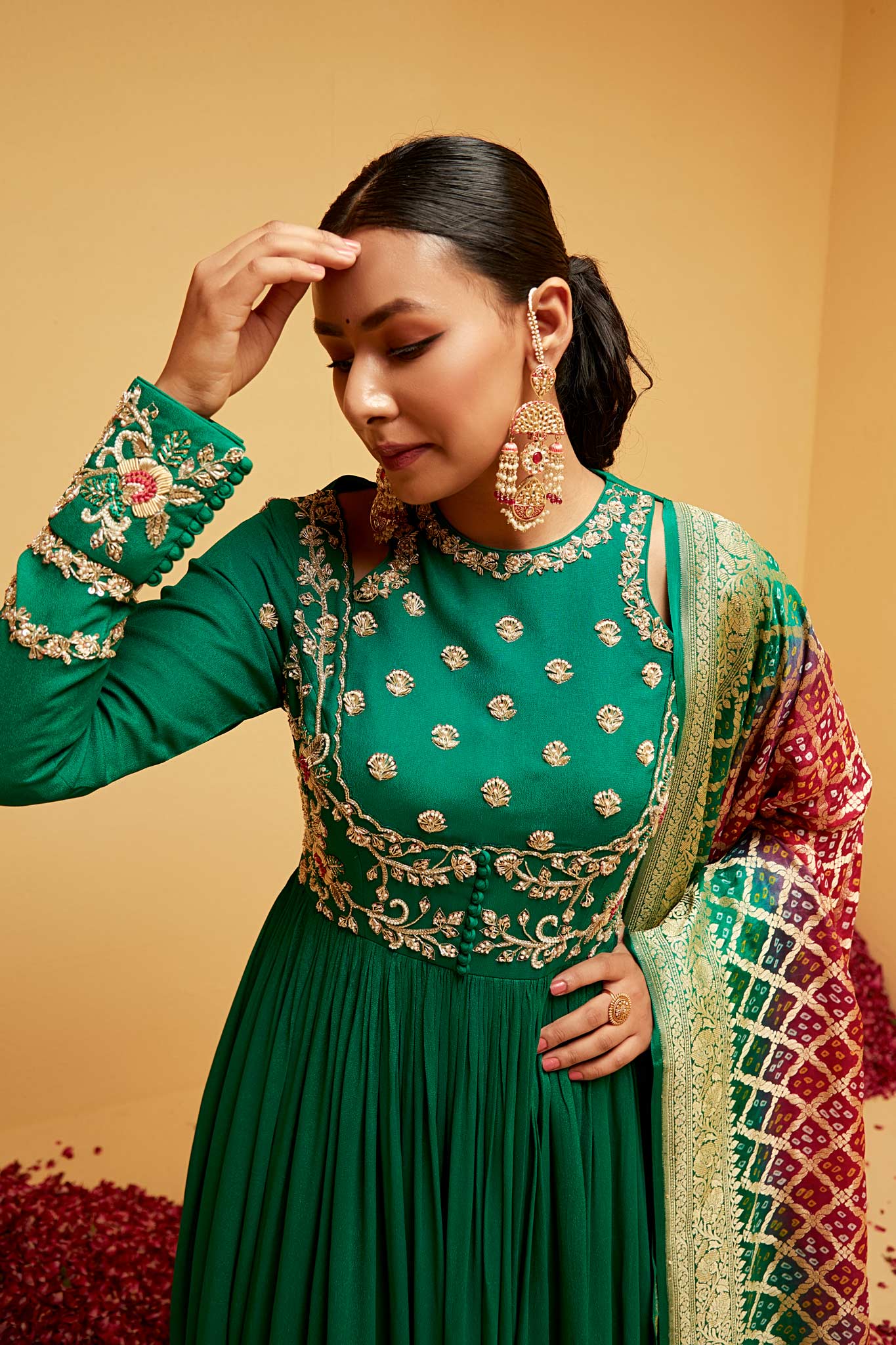 Green traditional anarkali set