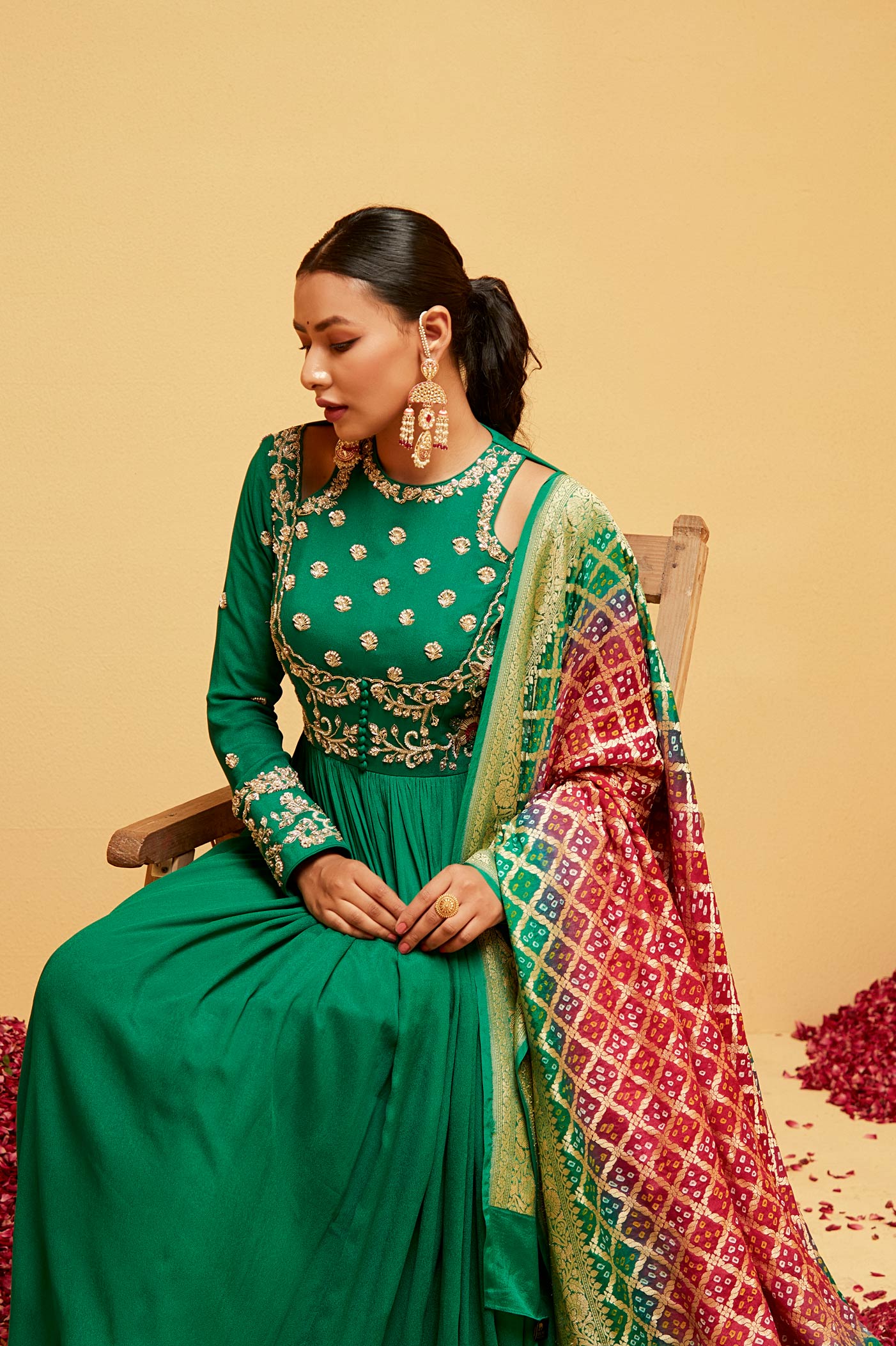 Green traditional anarkali set