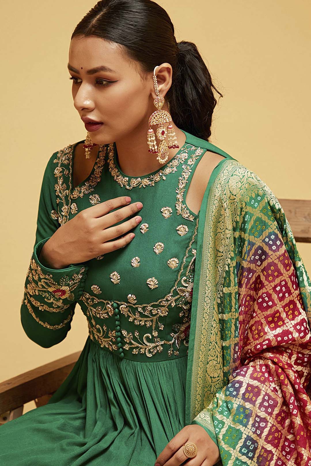 Green traditional anarkali set