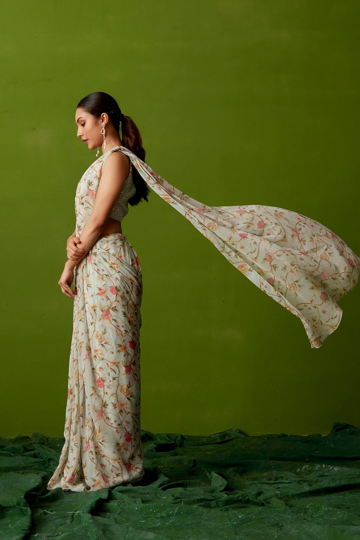 Blue Mirror blouse with saree