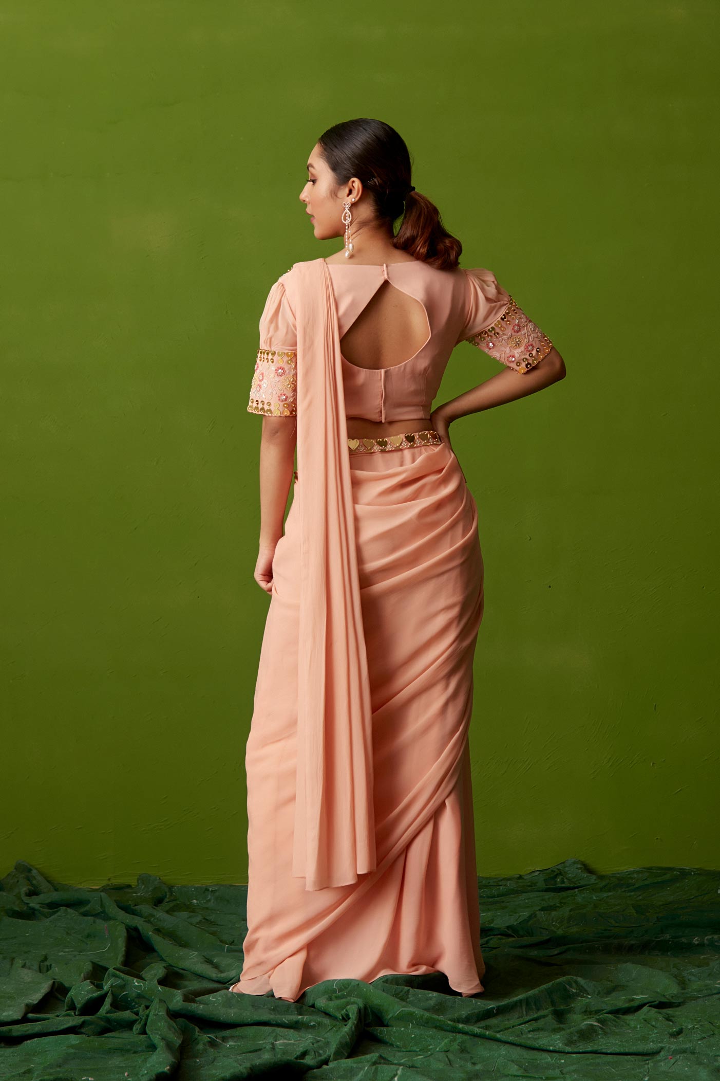 PEACH ACRYLIC SAREE