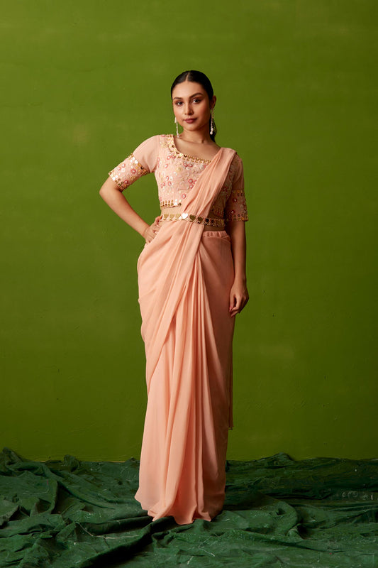 PEACH ACRYLIC SAREE