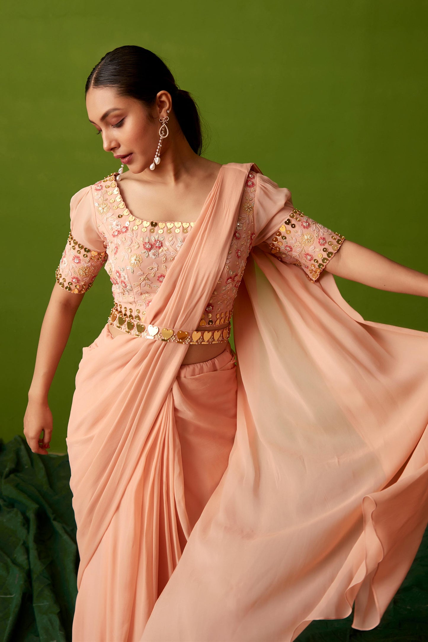 PEACH ACRYLIC SAREE