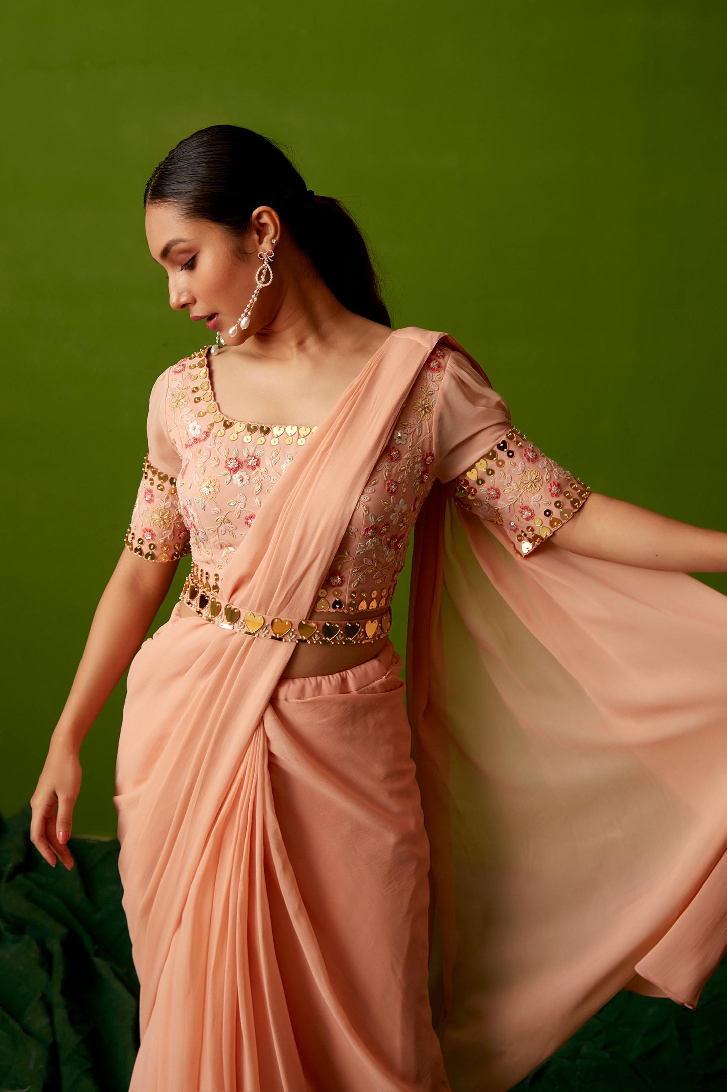 PEACH ACRYLIC SAREE