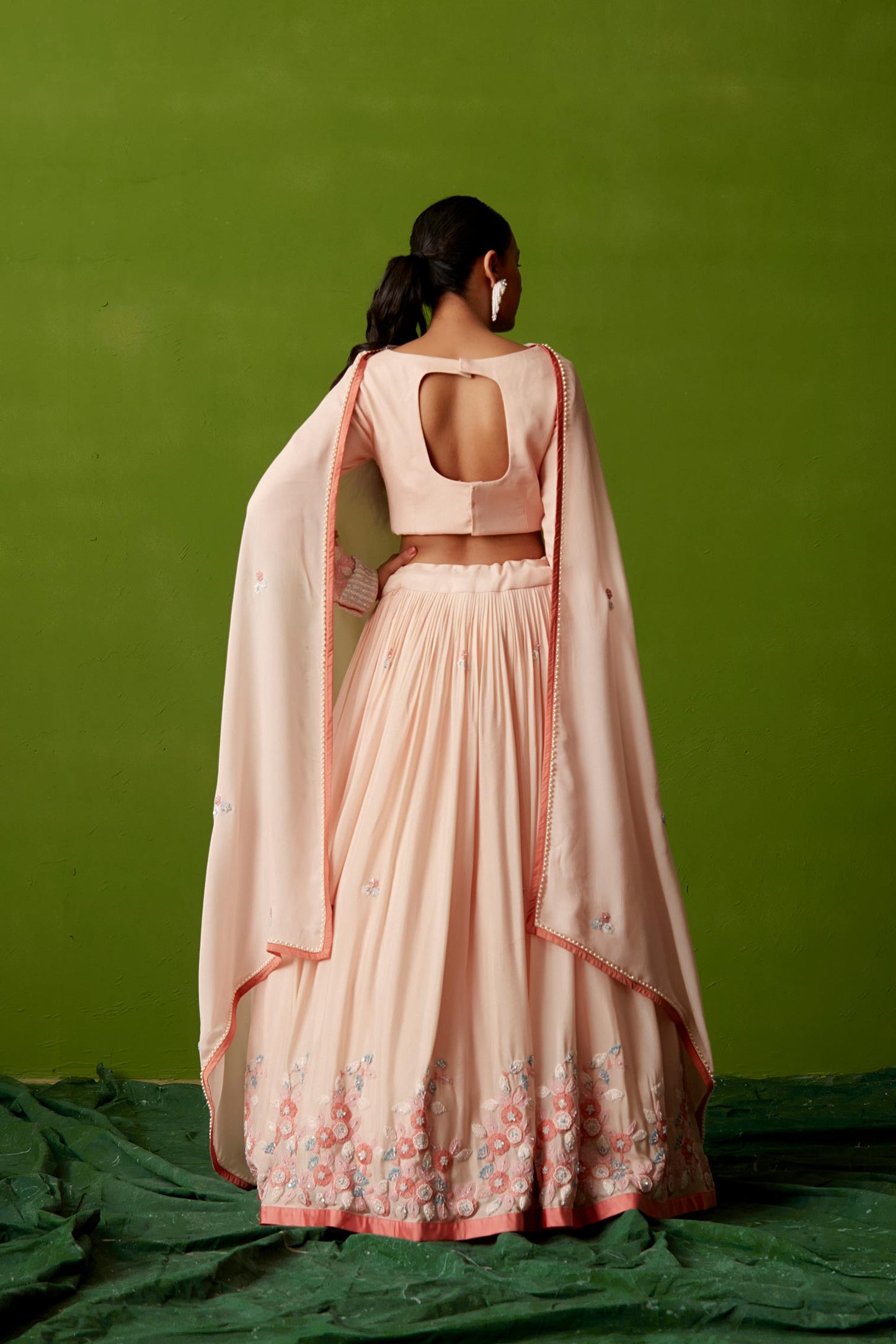 LIGHT PEACH THREAD WORK LEHENGA SET