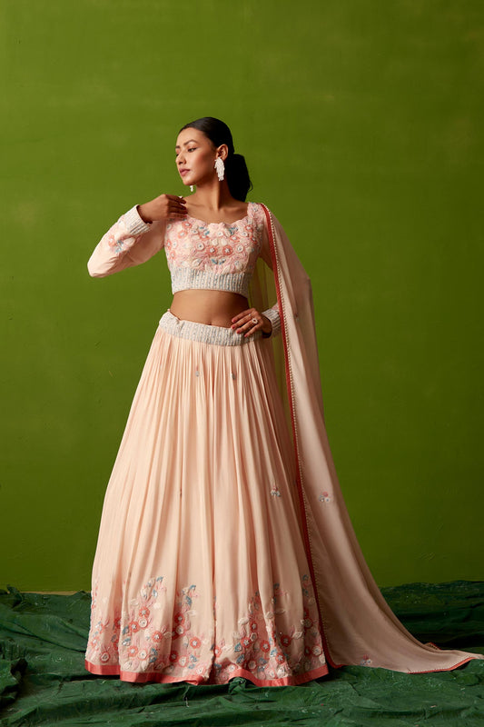 LIGHT PEACH THREAD WORK LEHENGA SET