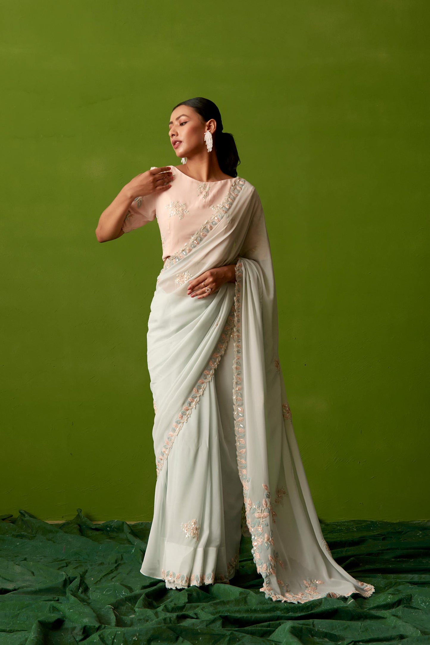 PASTEL PEACH BLUE SAREE