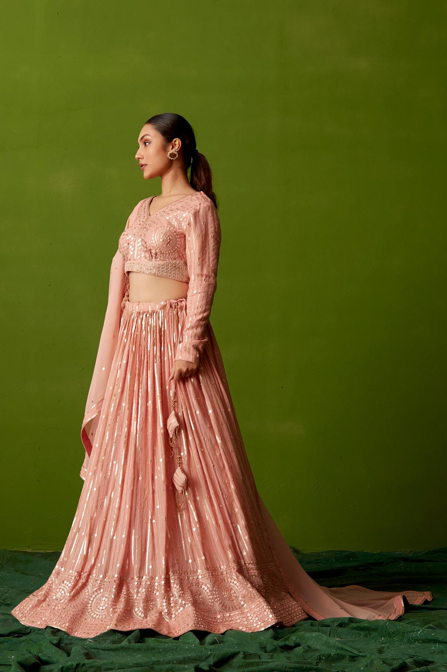 PEACH SEQUIN LEHENGA SET