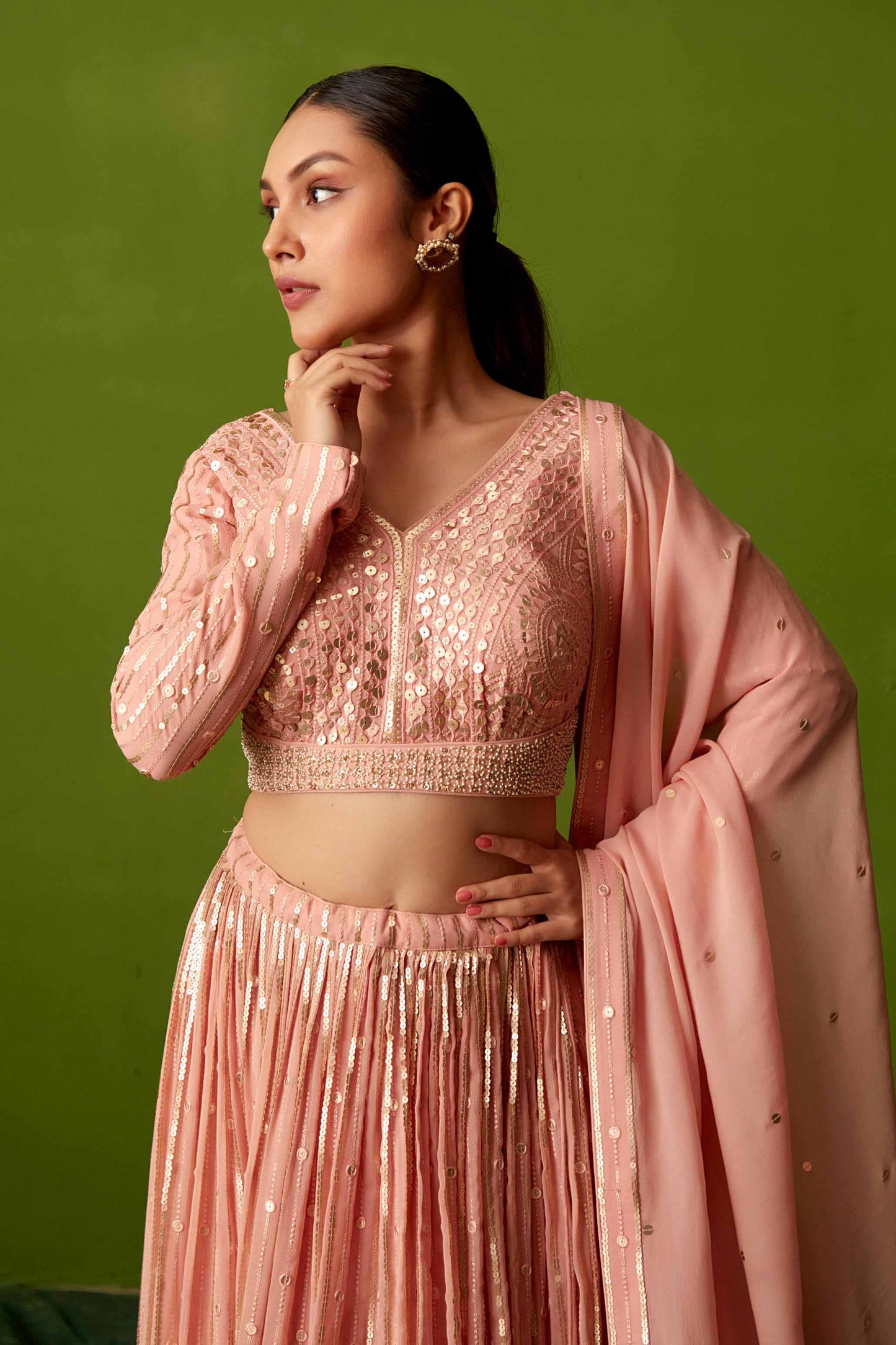 PEACH SEQUIN LEHENGA SET