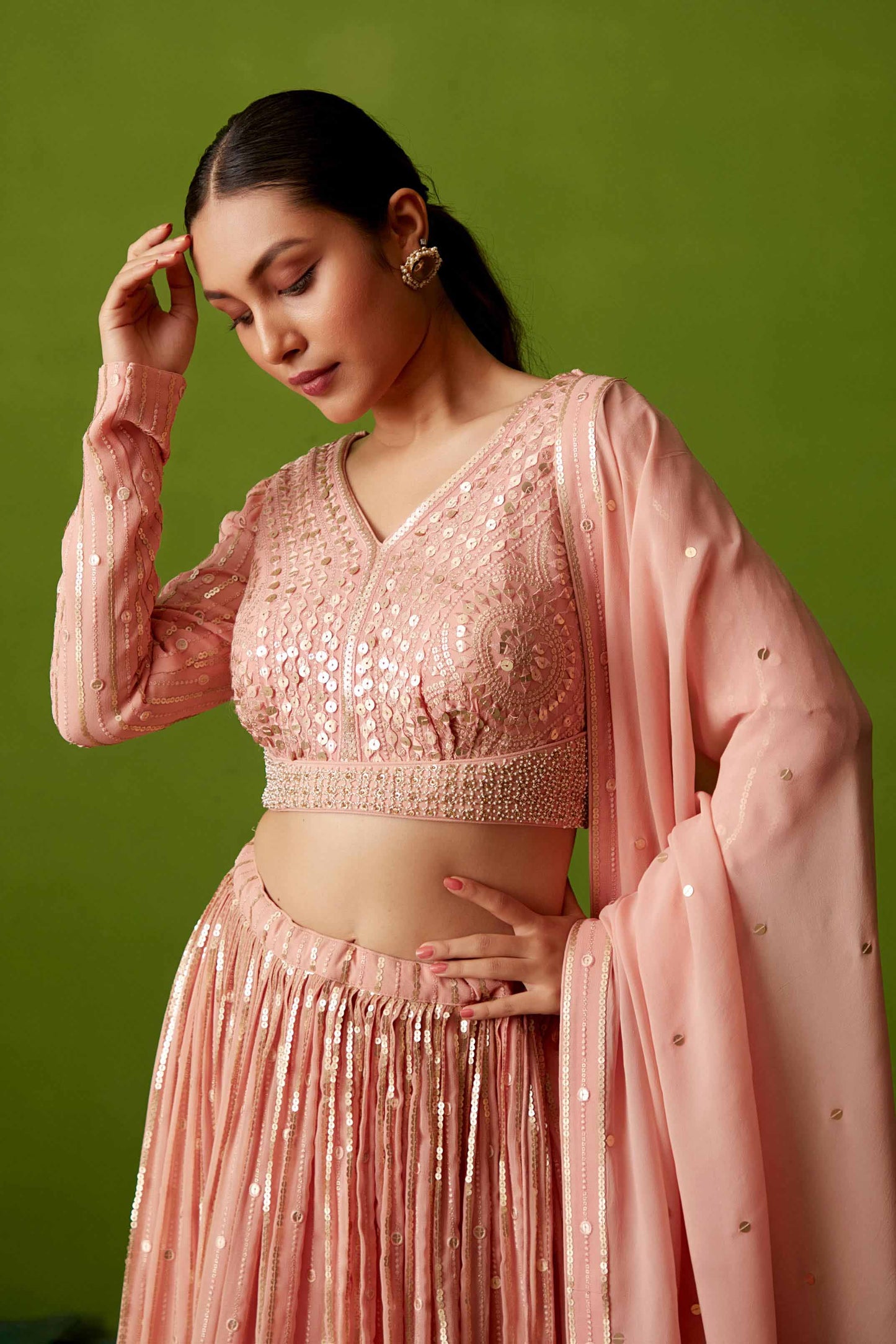 PEACH SEQUIN LEHENGA SET