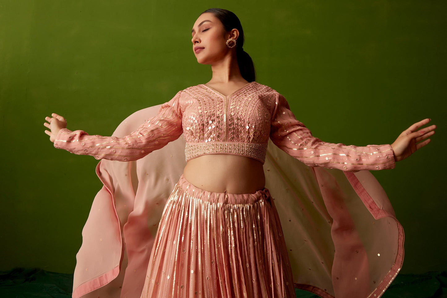 PEACH SEQUIN LEHENGA SET