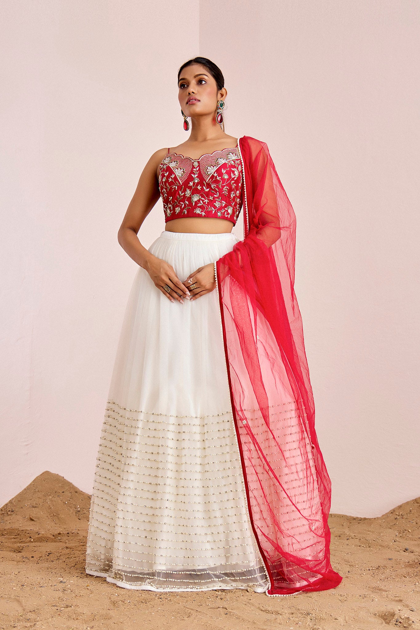 RED WHITE LEHENGA SET