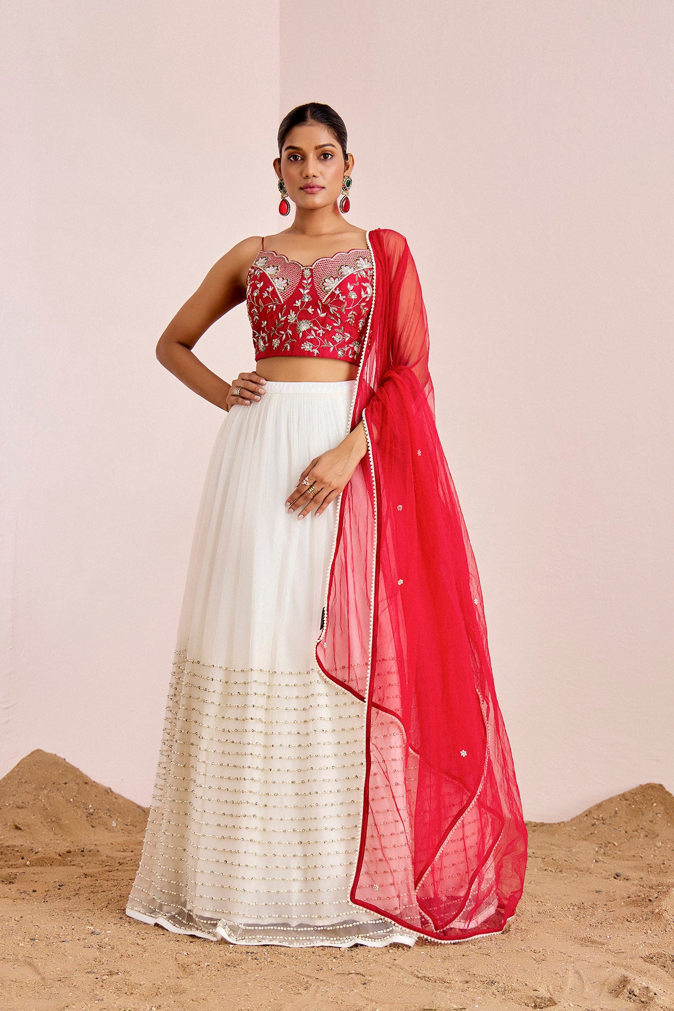 RED WHITE LEHENGA SET