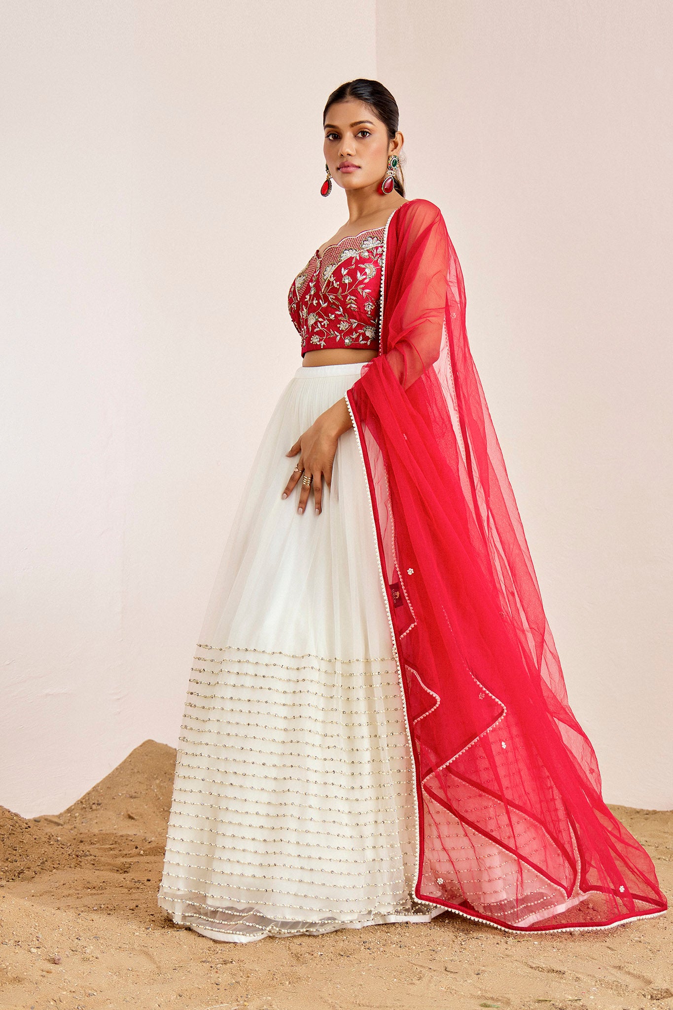 RED WHITE LEHENGA SET