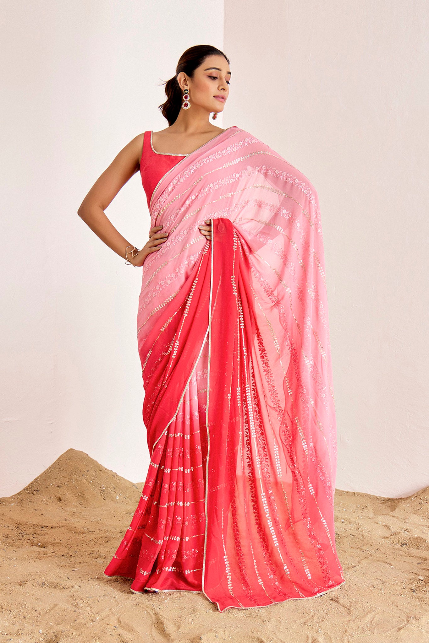 PINK OMBRE EMBROIDERED SAREE