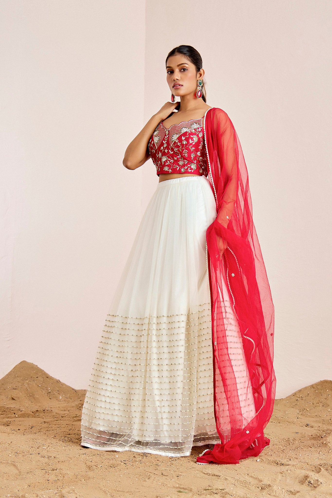 RED WHITE LEHENGA SET