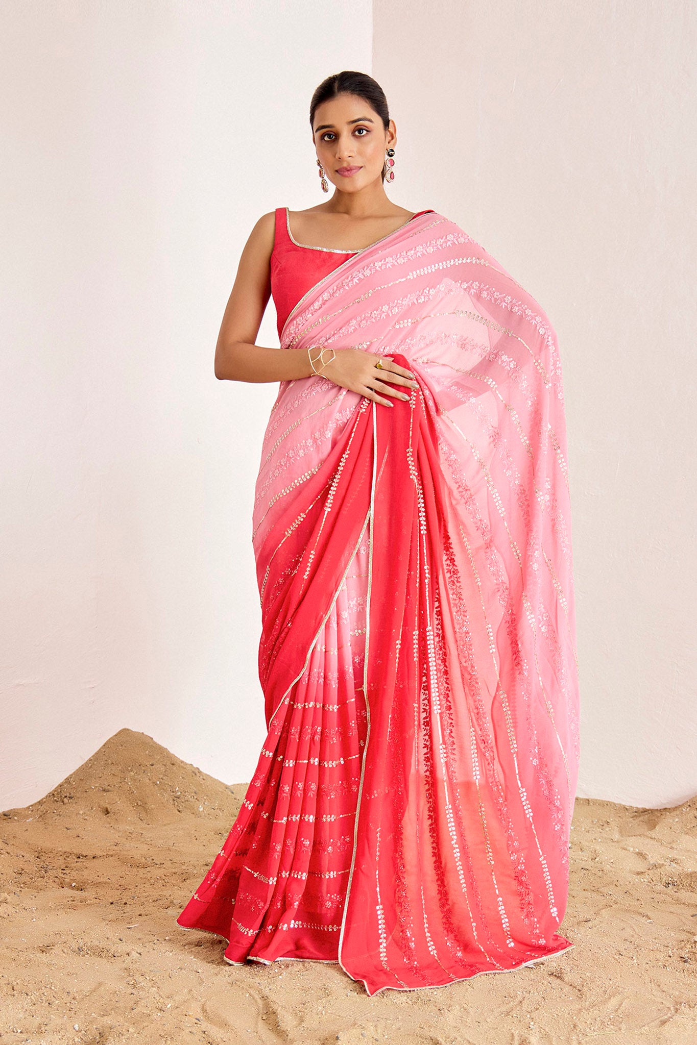 PINK OMBRE EMBROIDERED SAREE