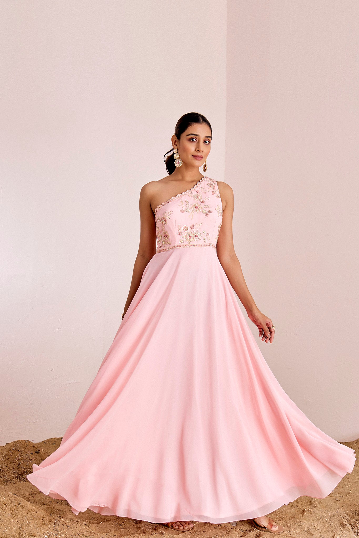 POWDER PINK ONE SHOULDER GOWN