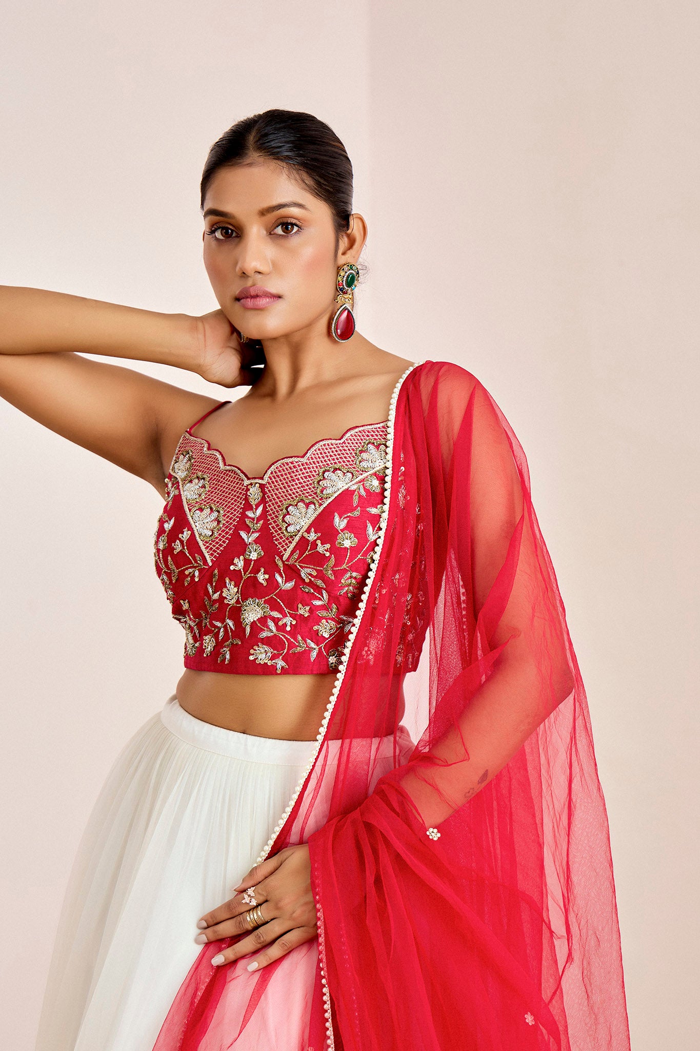 RED WHITE LEHENGA SET