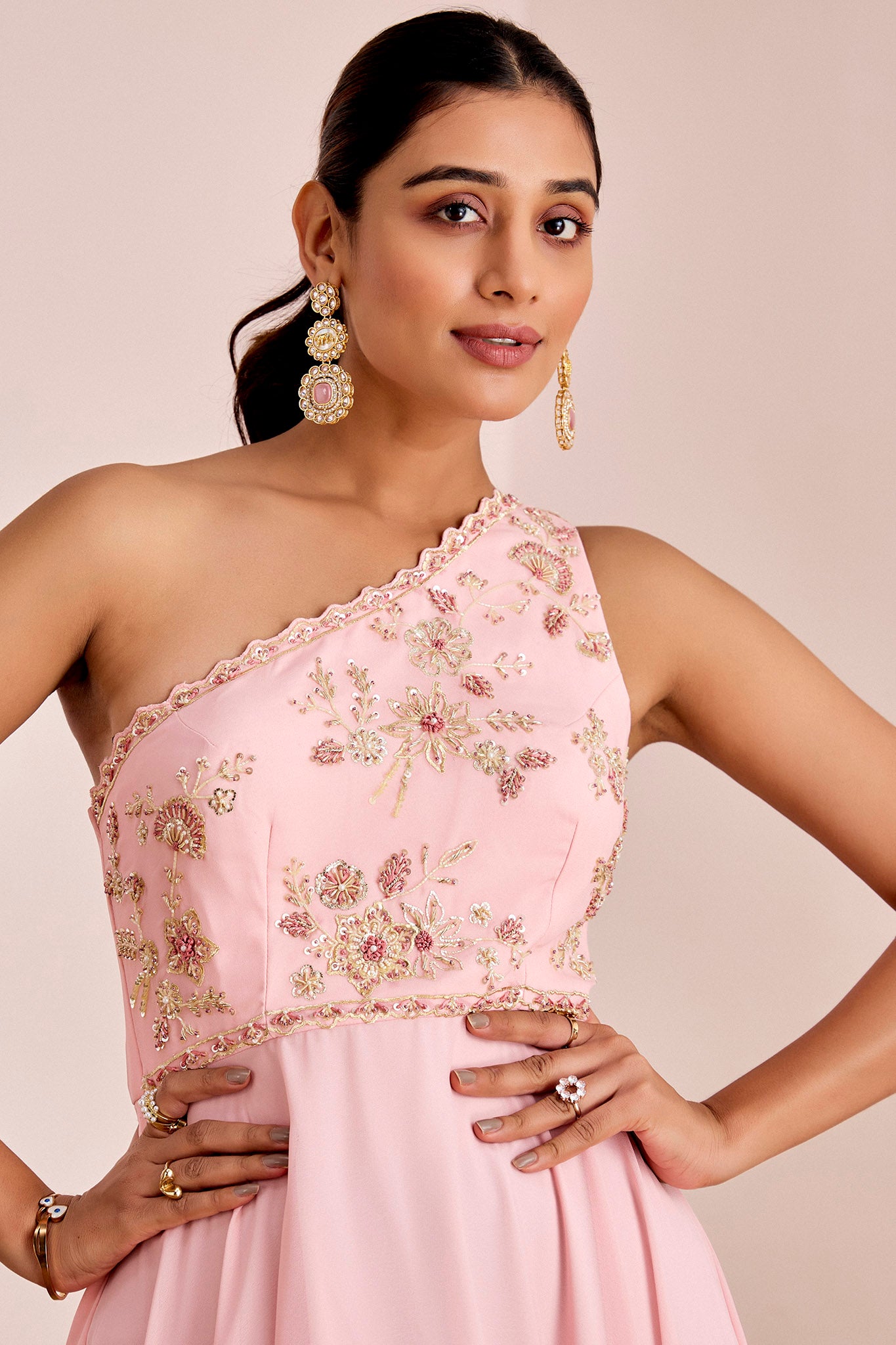 POWDER PINK ONE SHOULDER GOWN