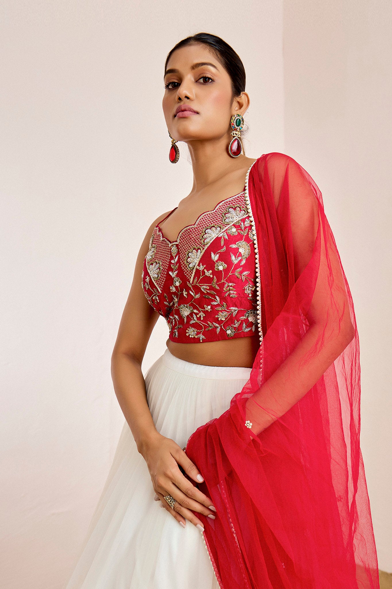 RED WHITE LEHENGA SET