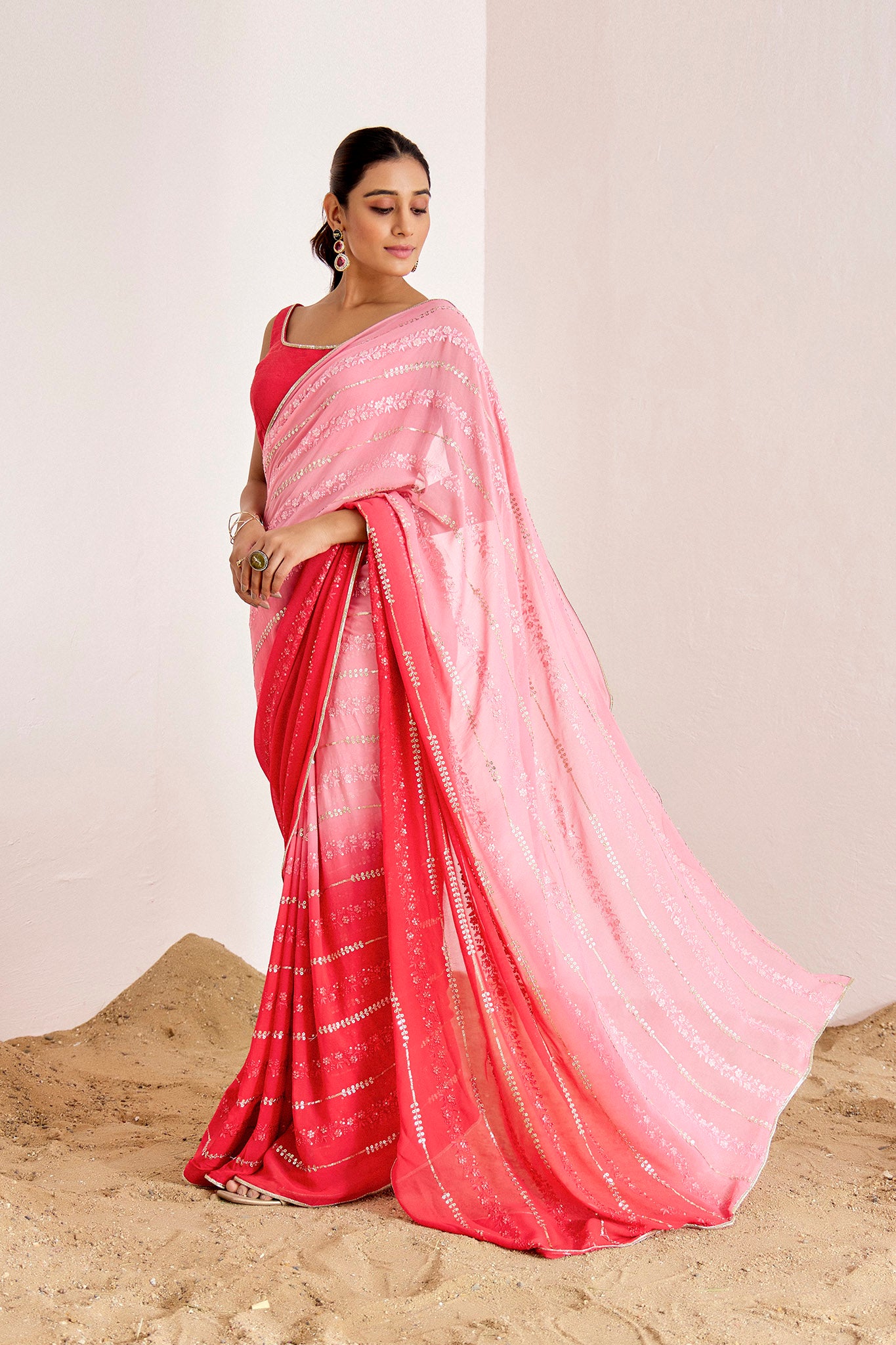 PINK OMBRE EMBROIDERED SAREE