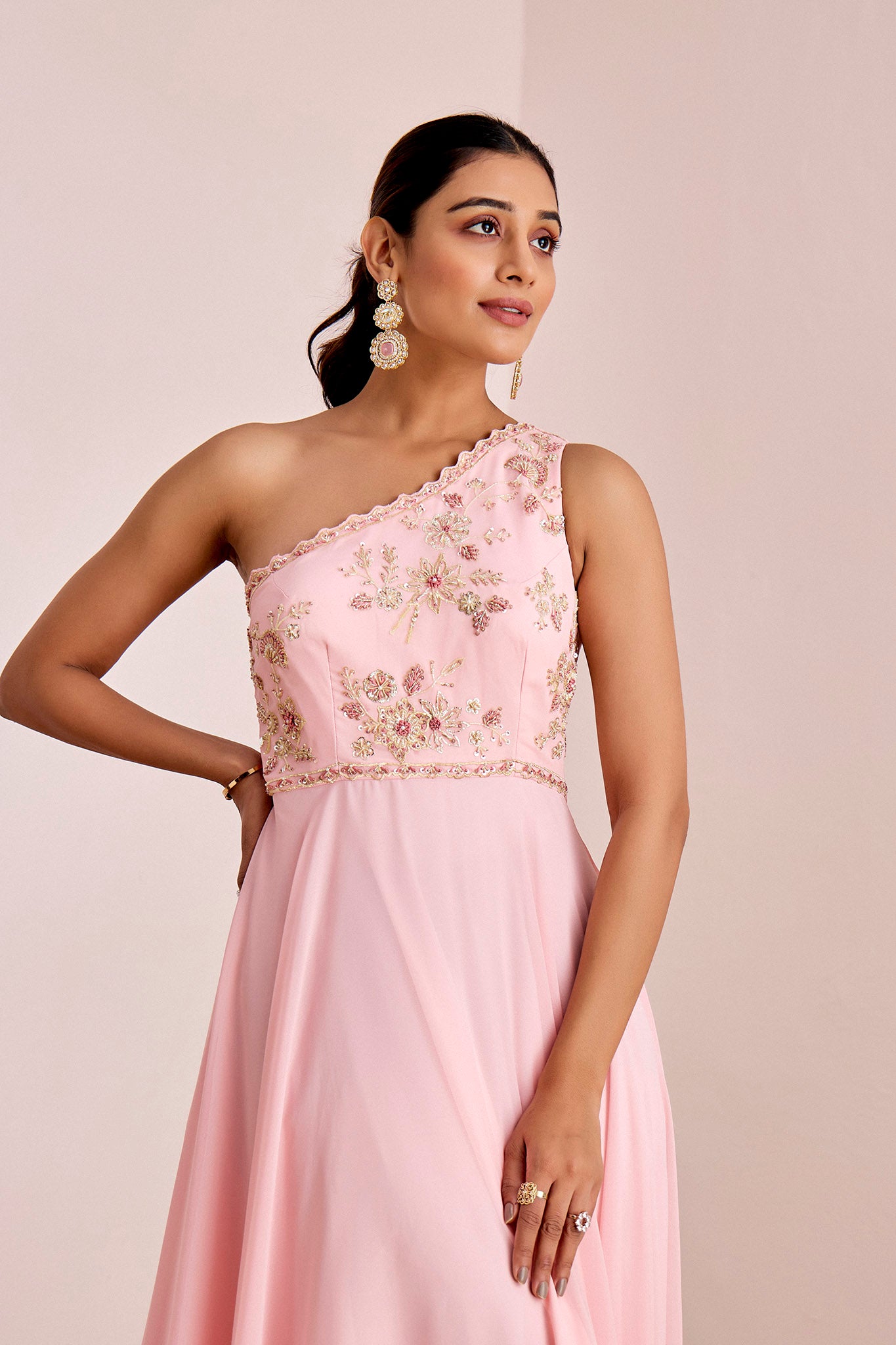 POWDER PINK ONE SHOULDER GOWN