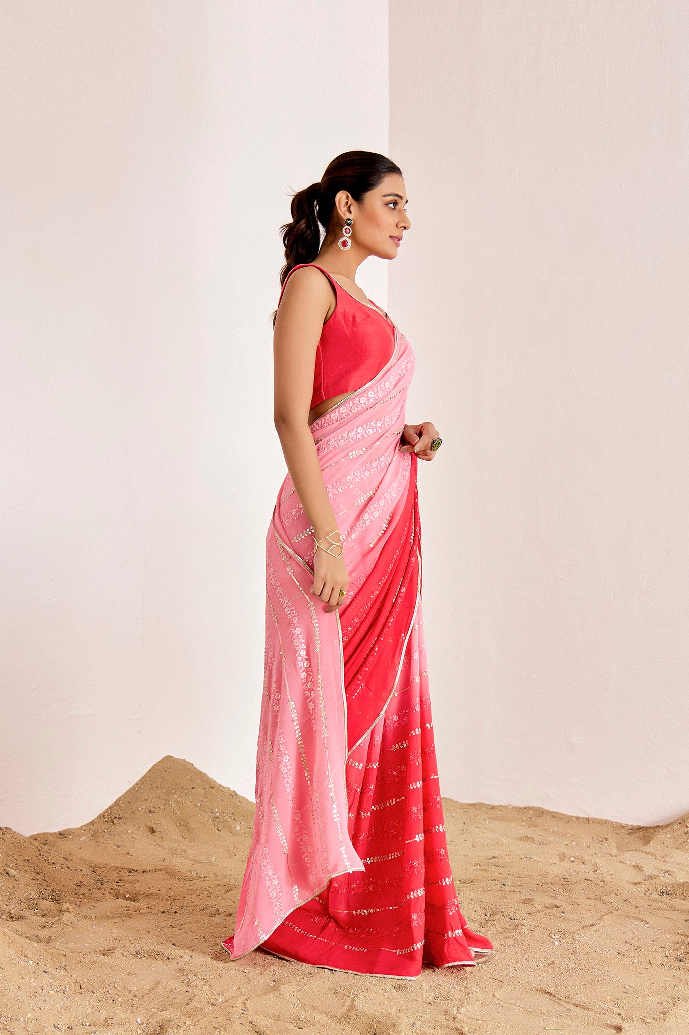 PINK OMBRE EMBROIDERED SAREE