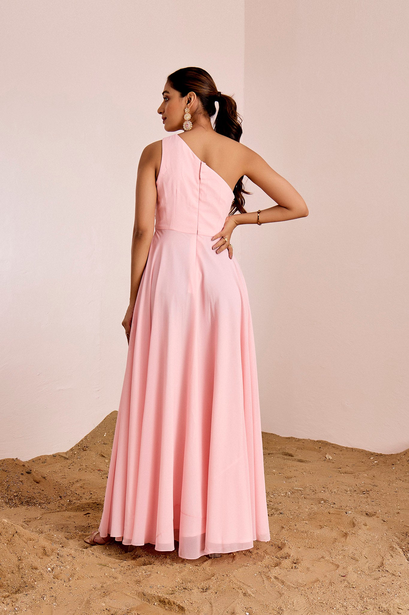 POWDER PINK ONE SHOULDER GOWN