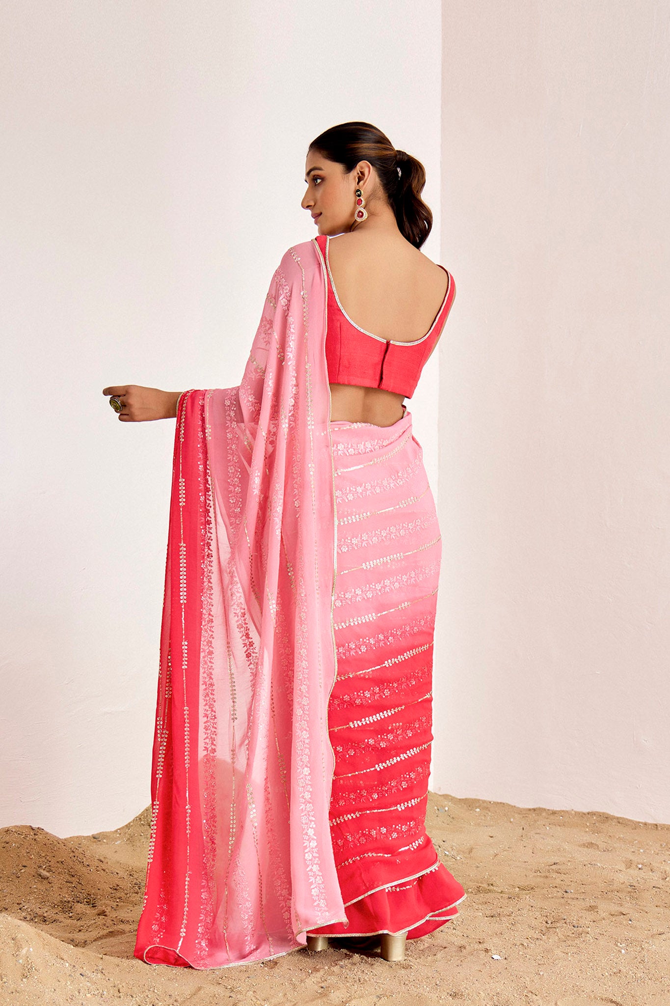 PINK OMBRE EMBROIDERED SAREE