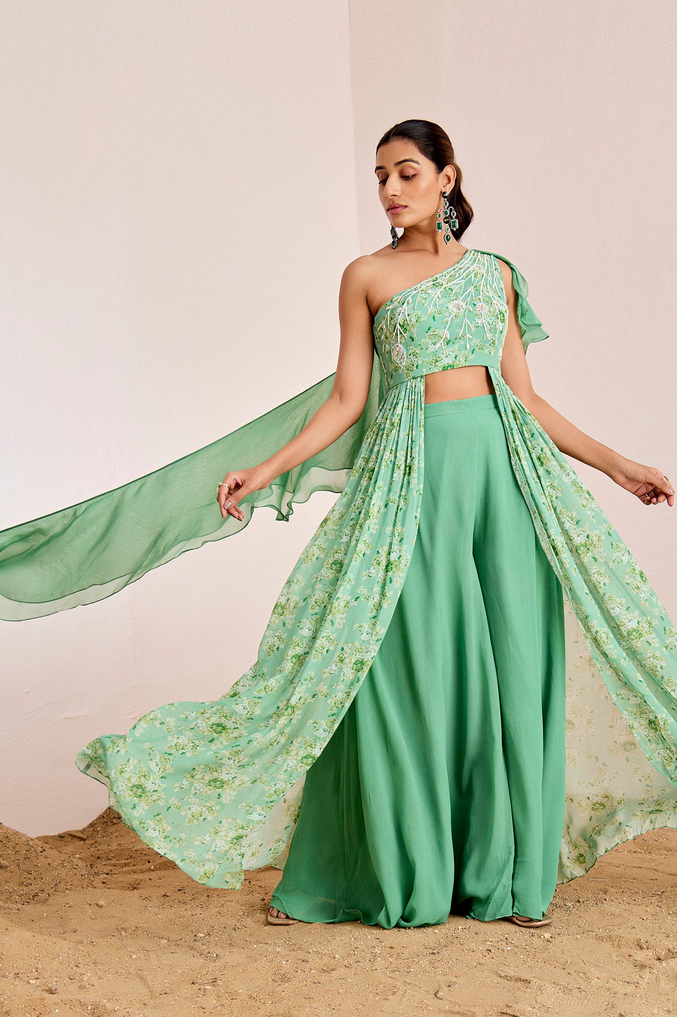 GREEN ONE SHOULDER FUSION SET