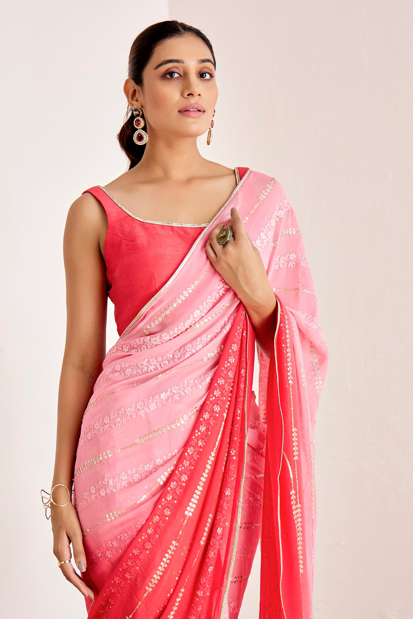 PINK OMBRE EMBROIDERED SAREE