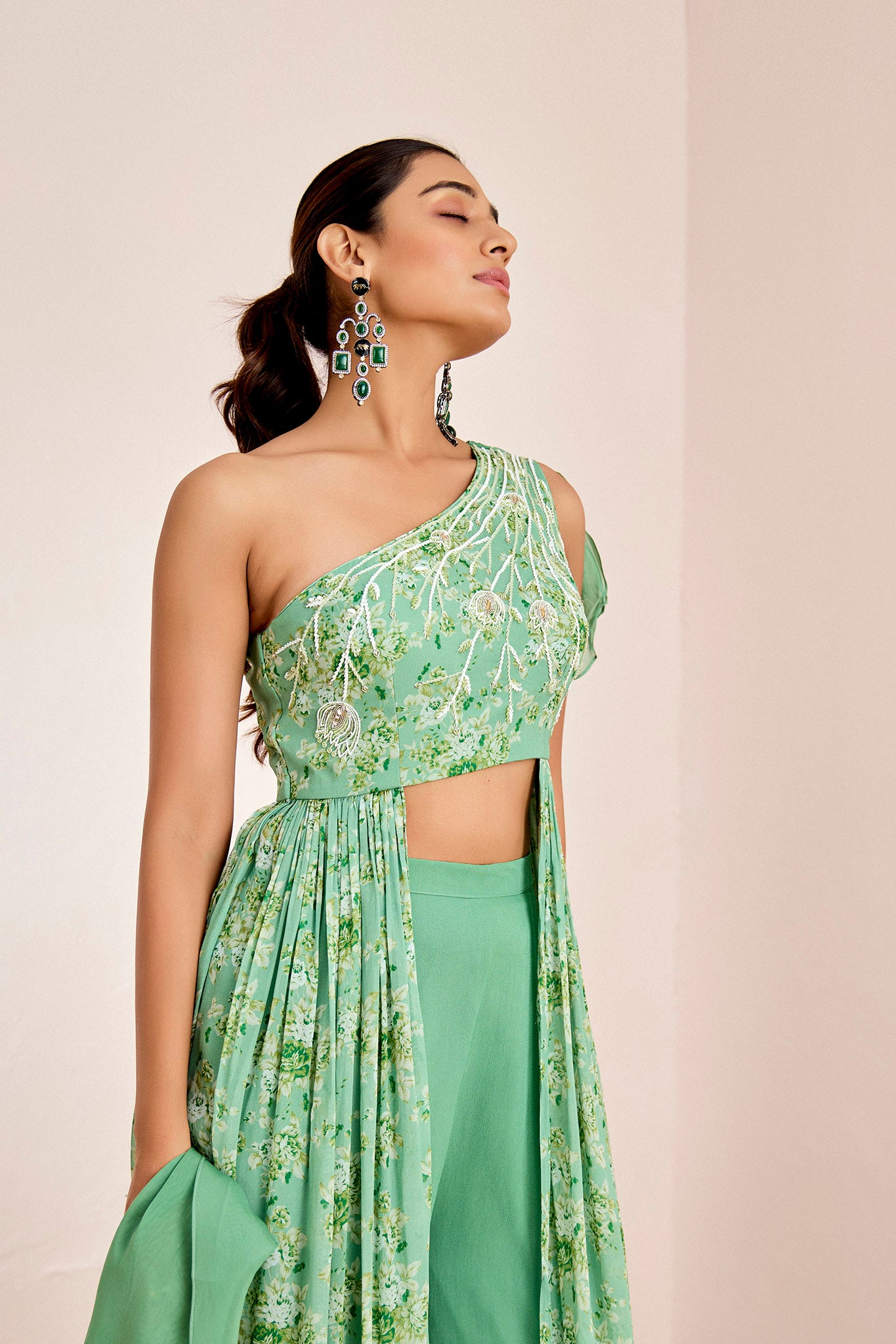 GREEN ONE SHOULDER FUSION SET