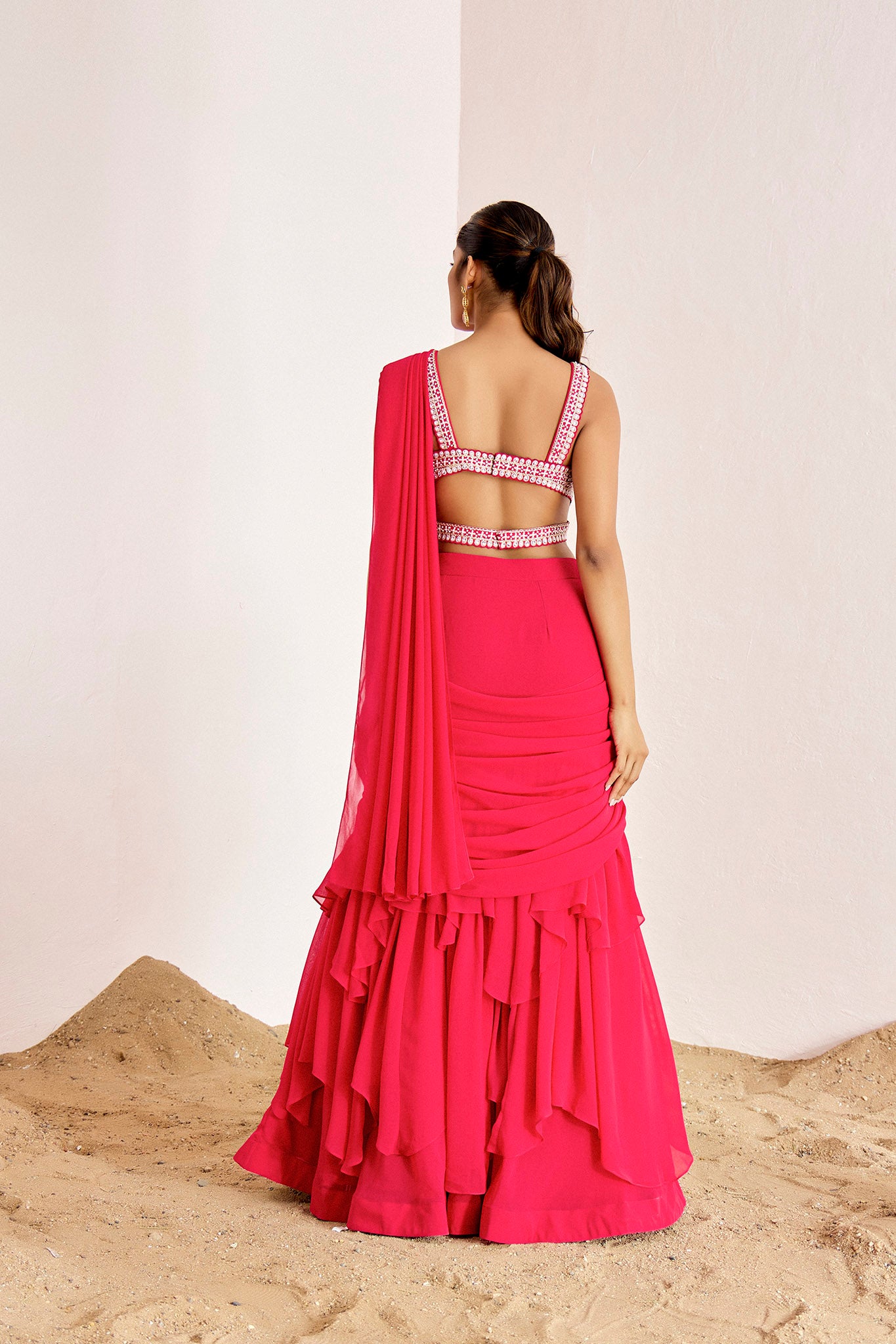 PINK LAYERED PRE DRAPE SAREE