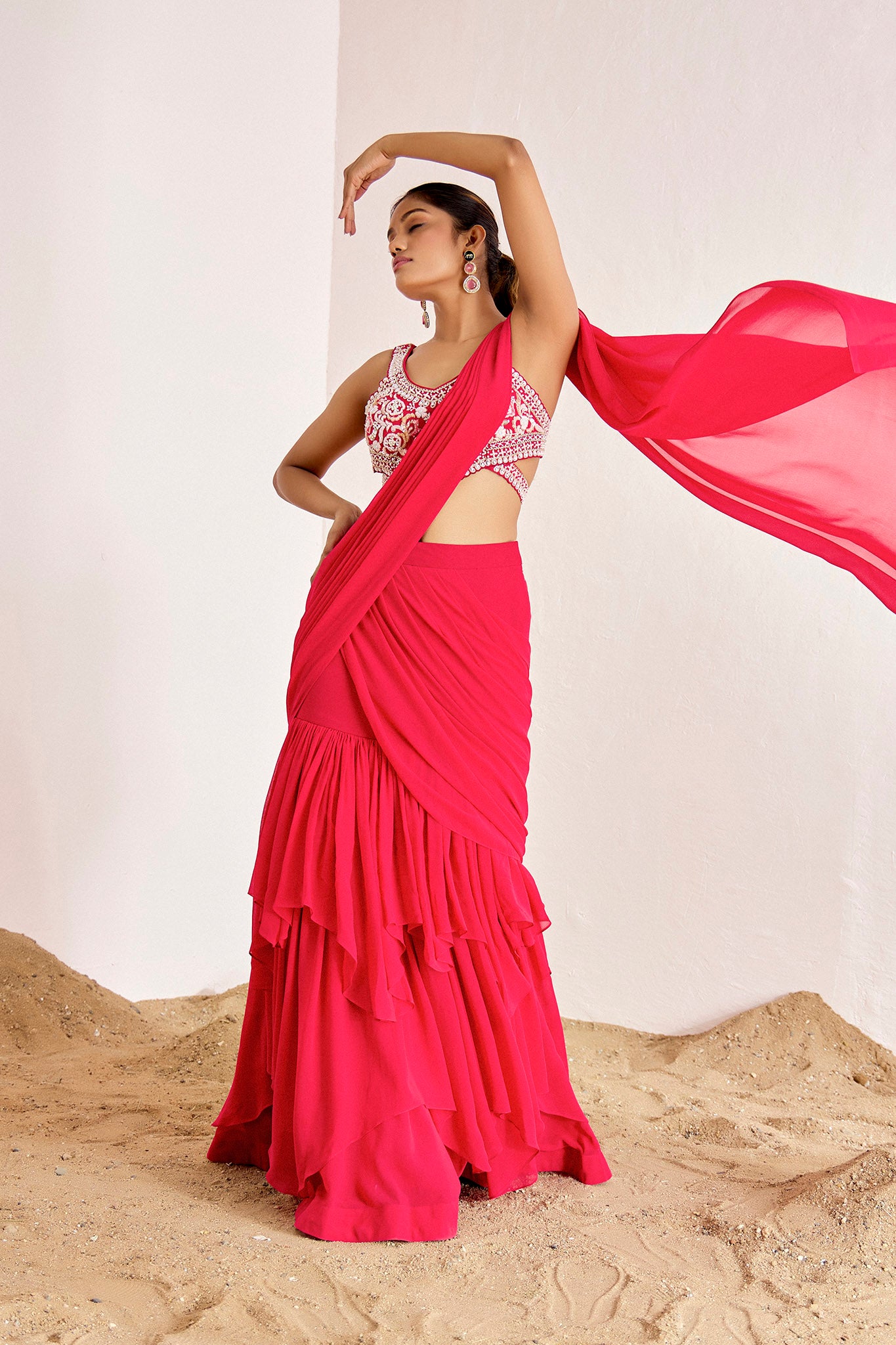 PINK LAYERED PRE DRAPE SAREE