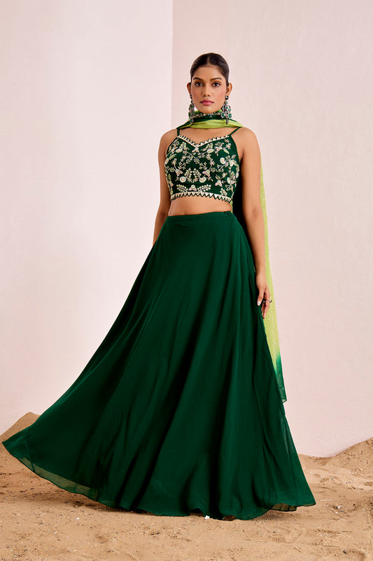 GREEN DUPATTA OMBRE LEHENGA SET