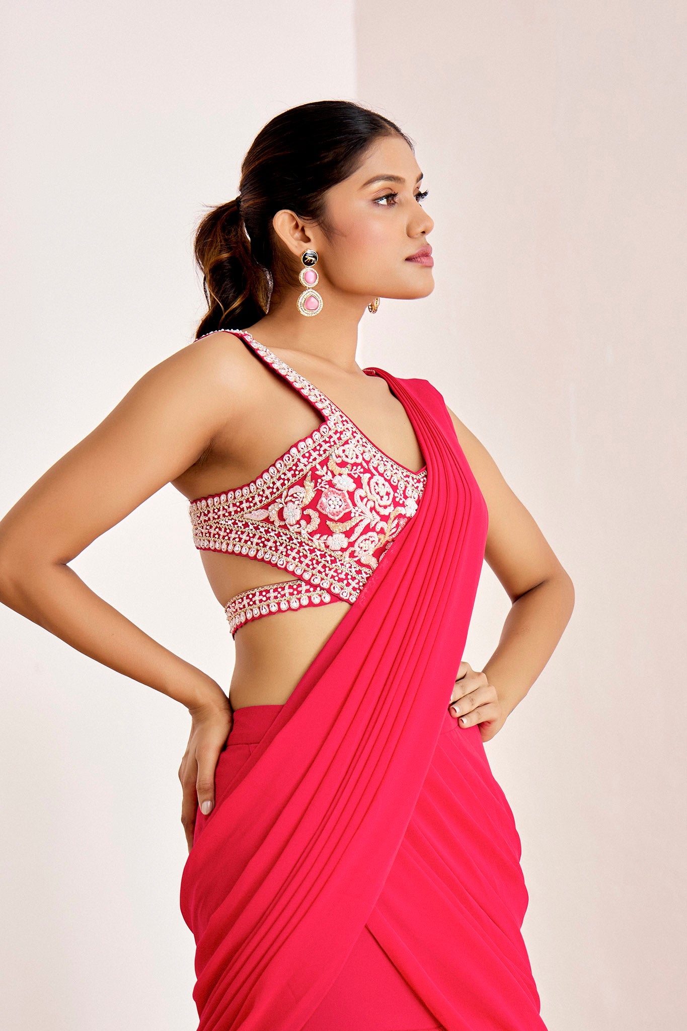 PINK LAYERED PRE DRAPE SAREE