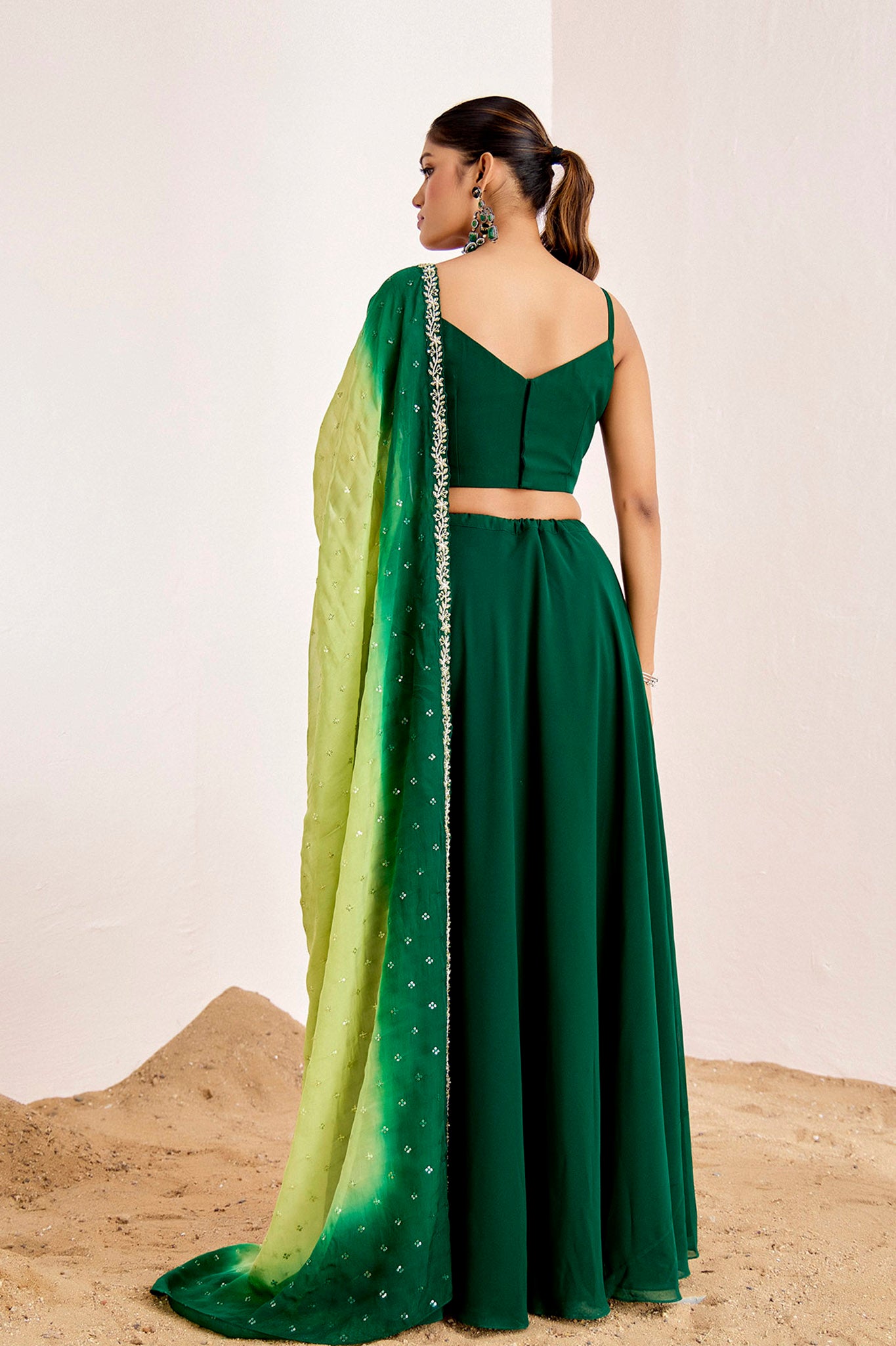 GREEN DUPATTA OMBRE LEHENGA SET