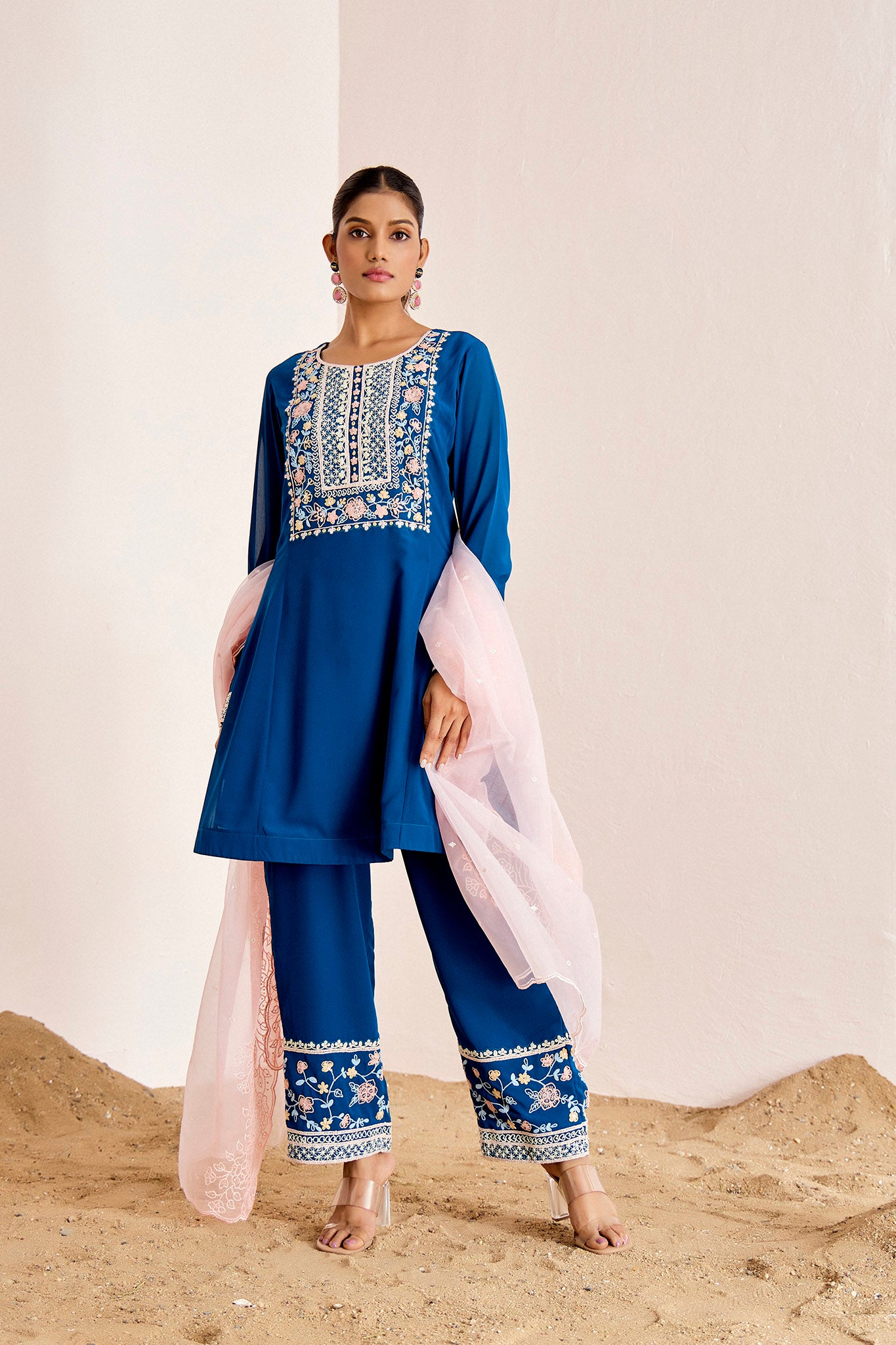 TEAL BLUE SHORT ANARKALI SET