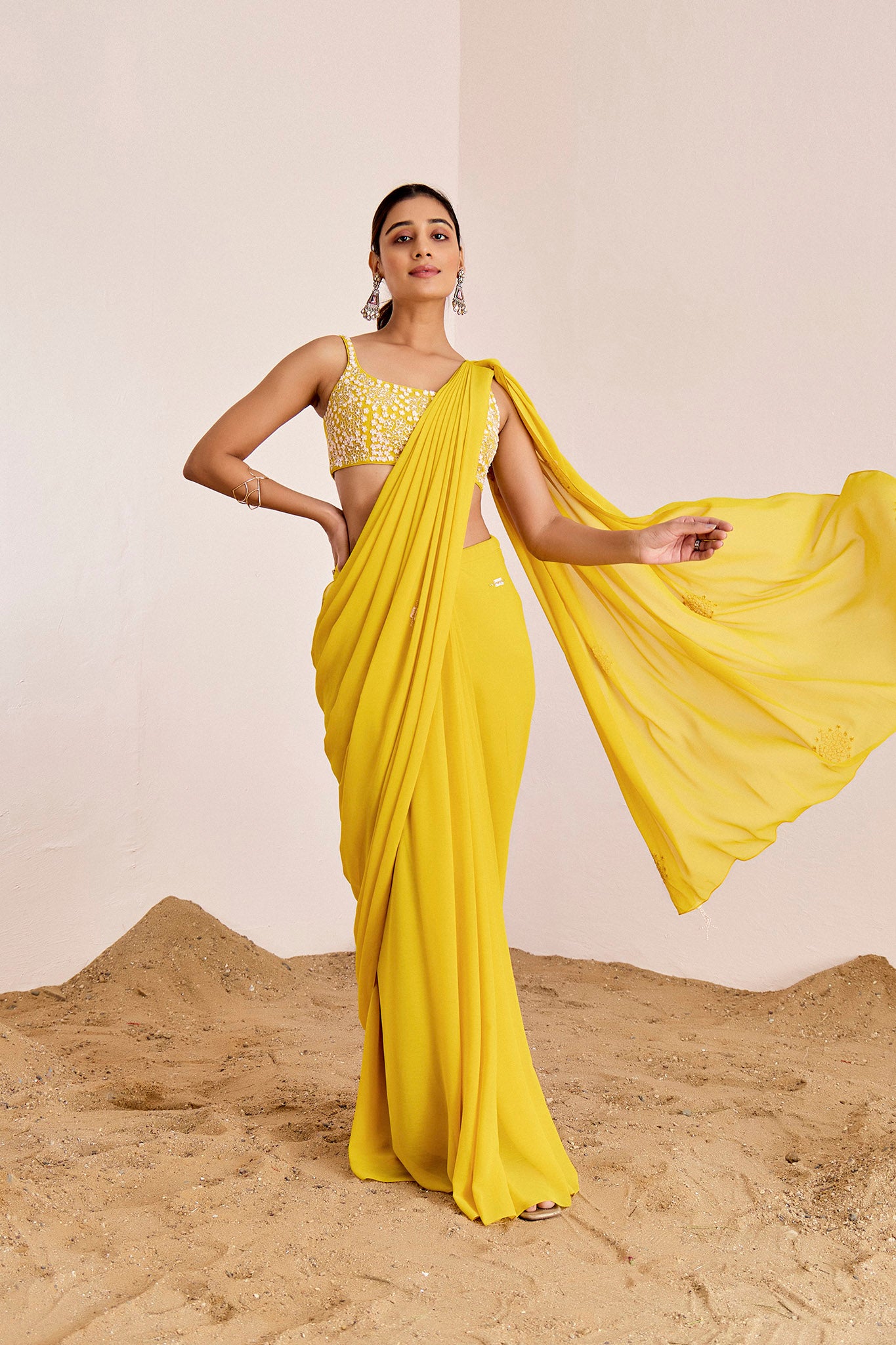 YELLOW PRE DRAPE SAREE